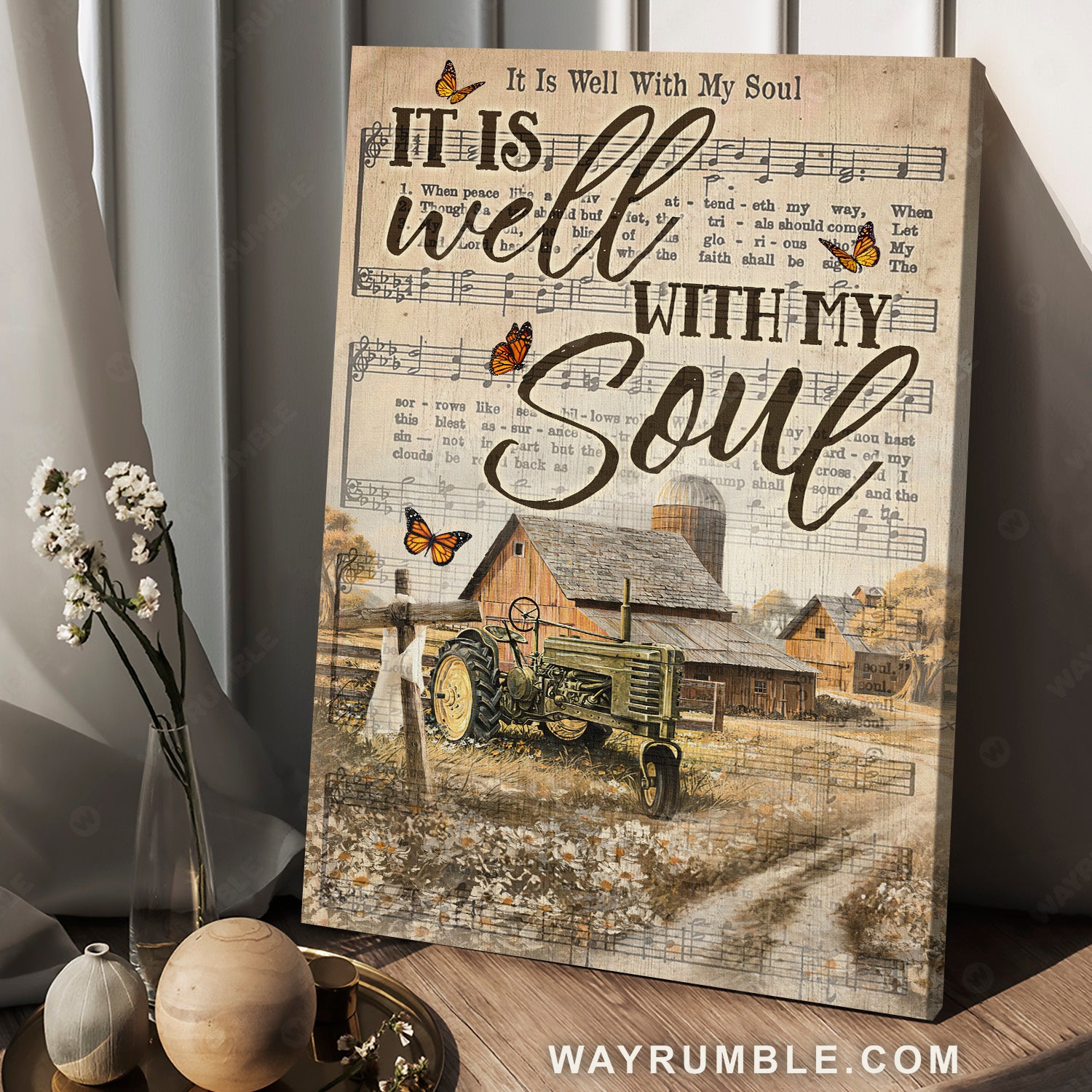 Pretty countryside, Music sheet, Monarch butterfly, It is well with my soul - Jesus Portrait Canvas Prints, Home Decor Wall Art