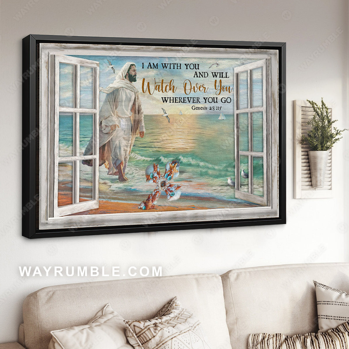 Jesus drawing, Deep ocean, Colorful cross, I am with you - Jesus Landscape Canvas Prints, Christian Wall Art