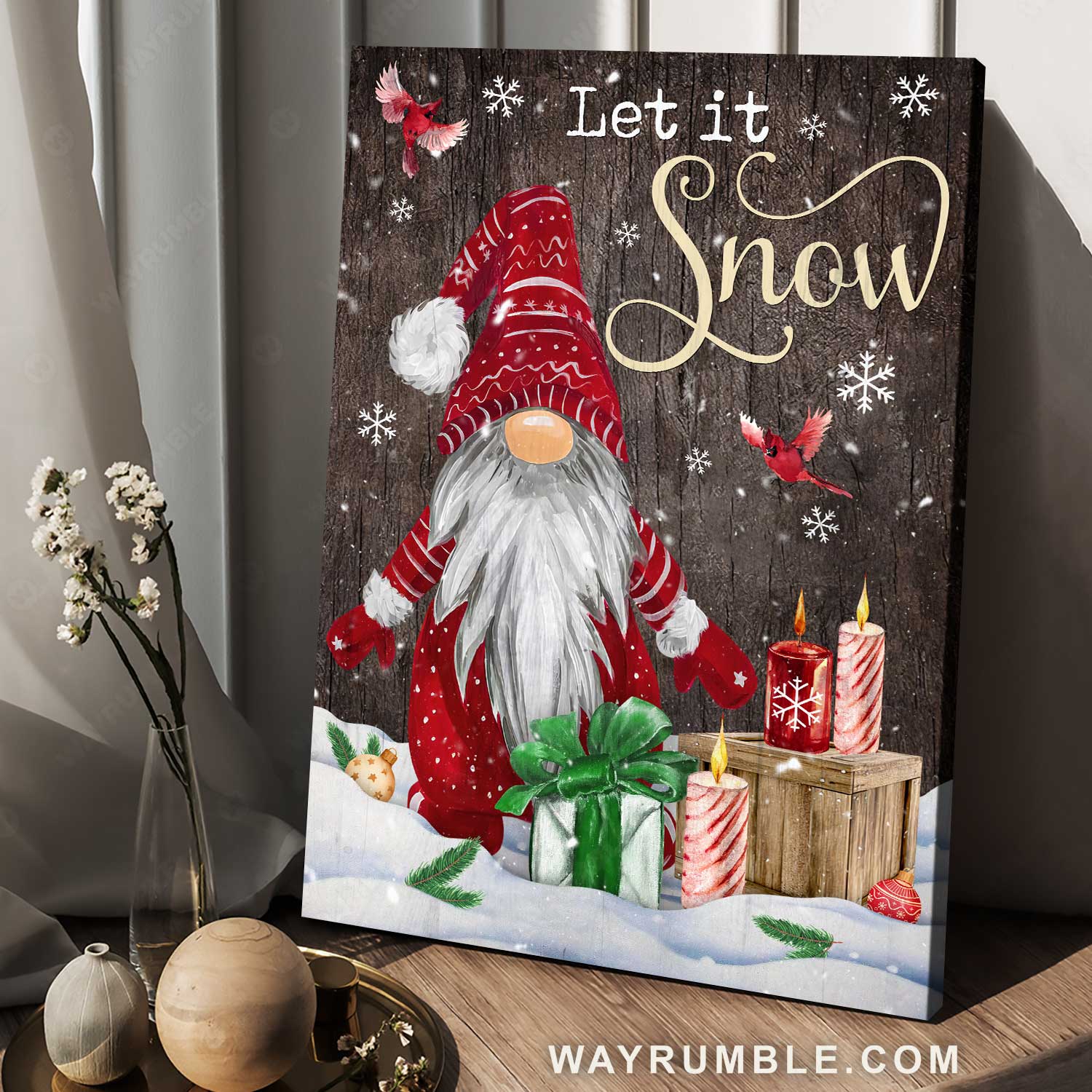 Cute David Gnome, Christmas night, Red cardinal, Let it snow - Jesus Portrait Canvas Prints, Home Decor Wall Art