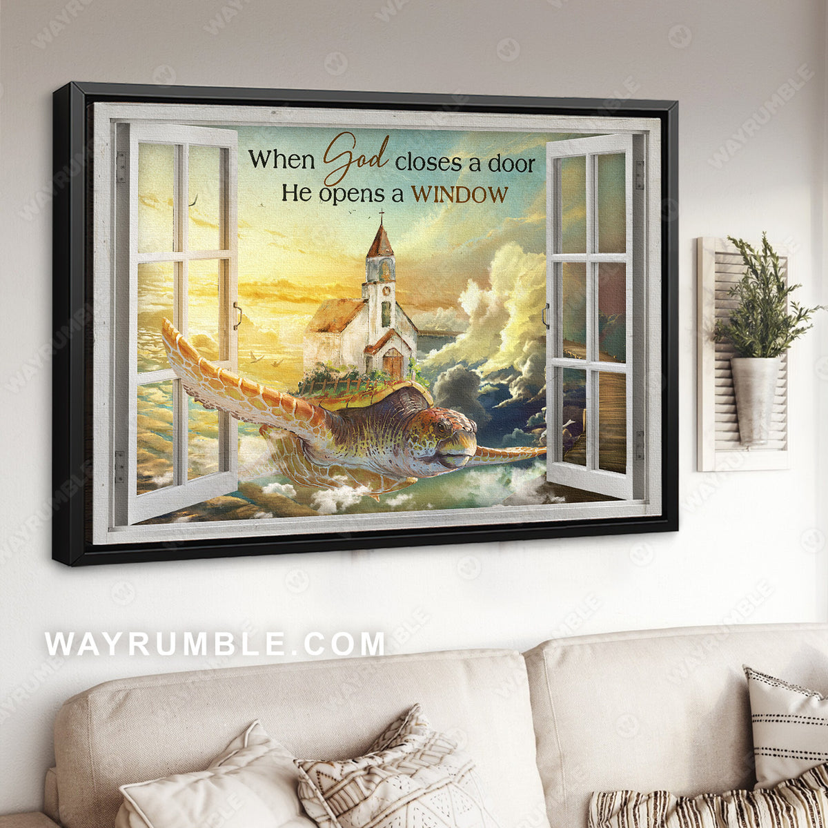 Green sea turtle, Heaven, Window frame, When God closes a door, He opens a window - Jesus Landscape Canvas Prints, Christian Wall Art