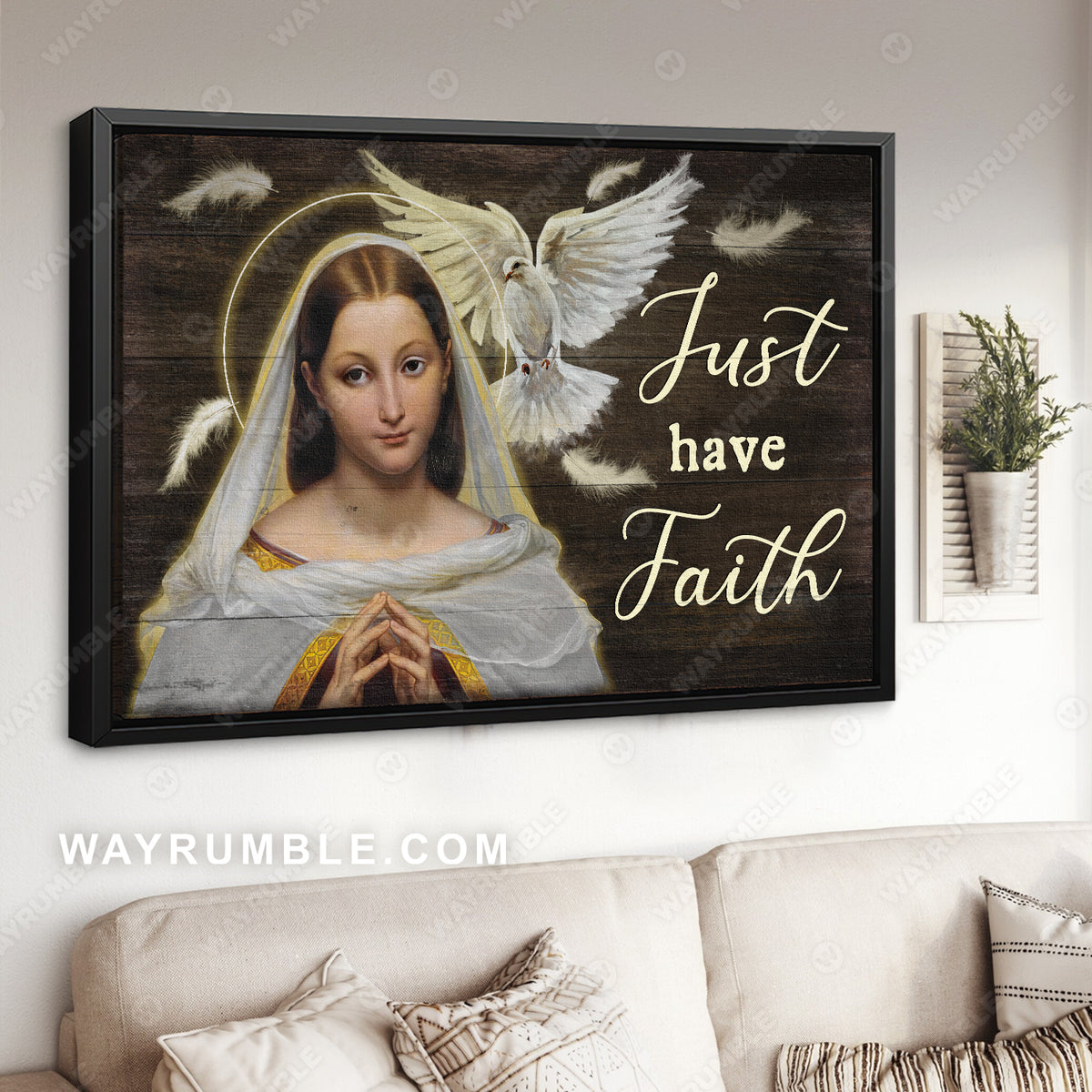 Dear Maria, White dove, Feather drawing, Just have faith - Jesus Landscape Canvas Prints, Christian Wall Art