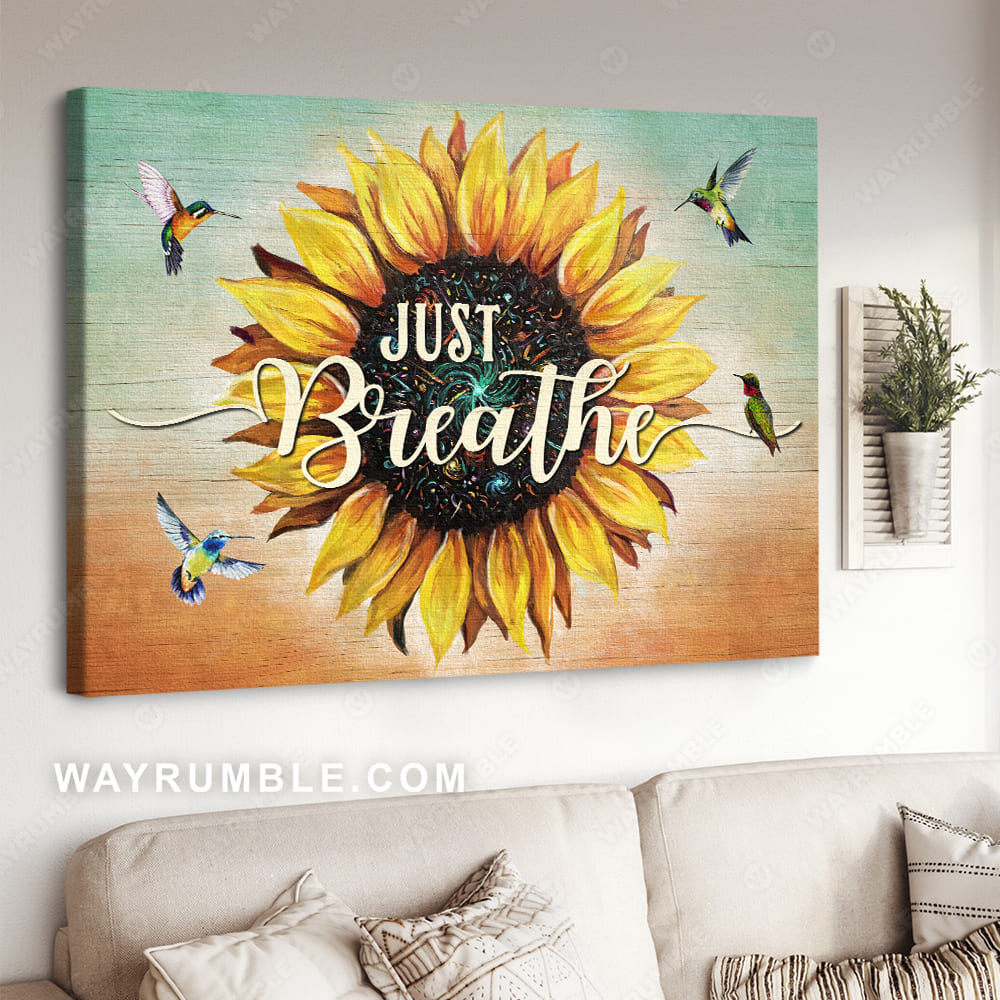 Big sunflower, Cardinal painting, Pastel background, Just breathe - Jesus Landscape Canvas Prints, Christian Wall Art