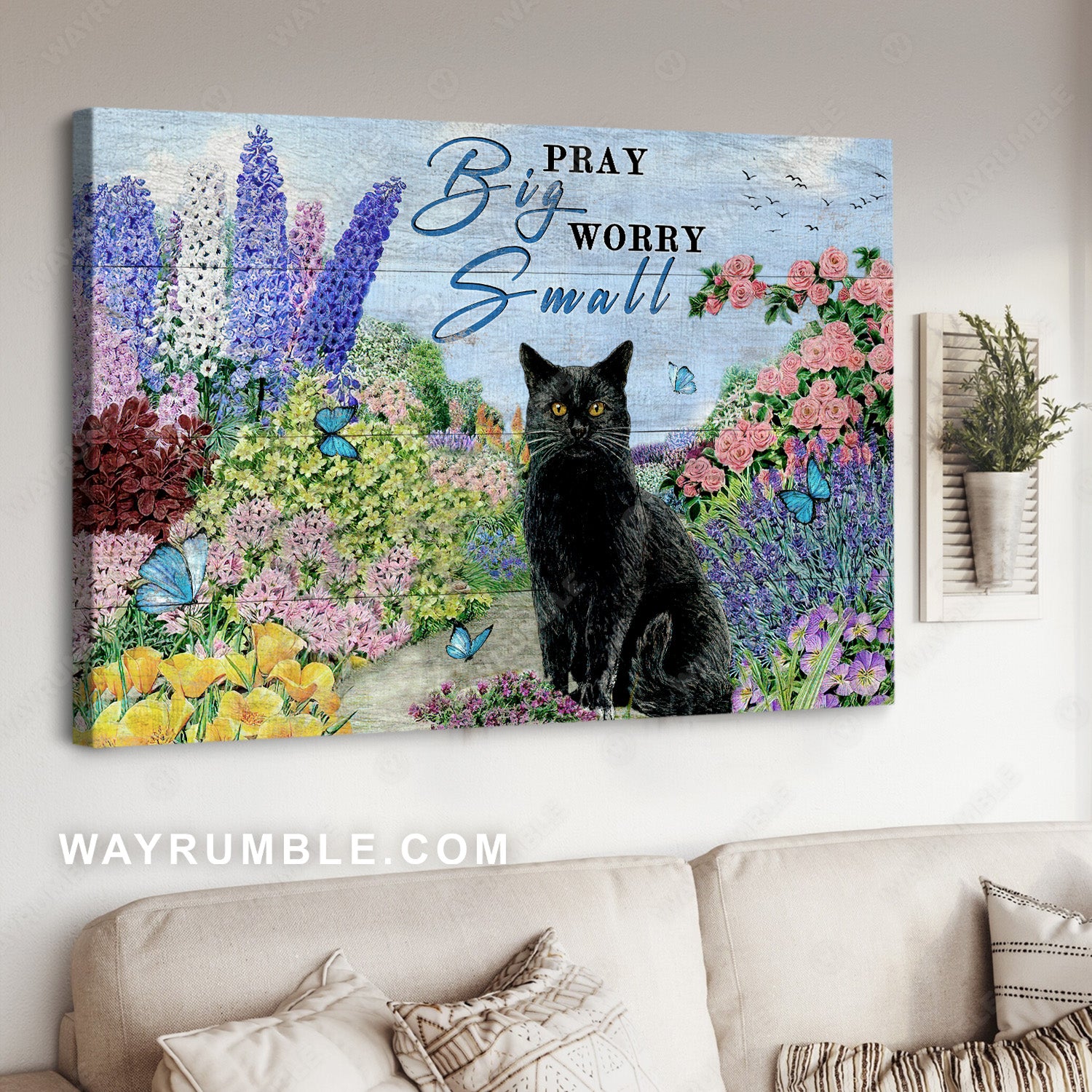 Black cat drawing, Pastel flower garden, Pray big, Worry small - Jesus Landscape Canvas Prints, Christian Wall Art