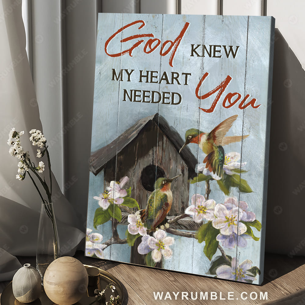 Wooden birdhouse, Hummingbird drawing, Jasmine flower, God knew my heart needed you - Jesus Portrait Canvas Prints, Christian Wall Art
