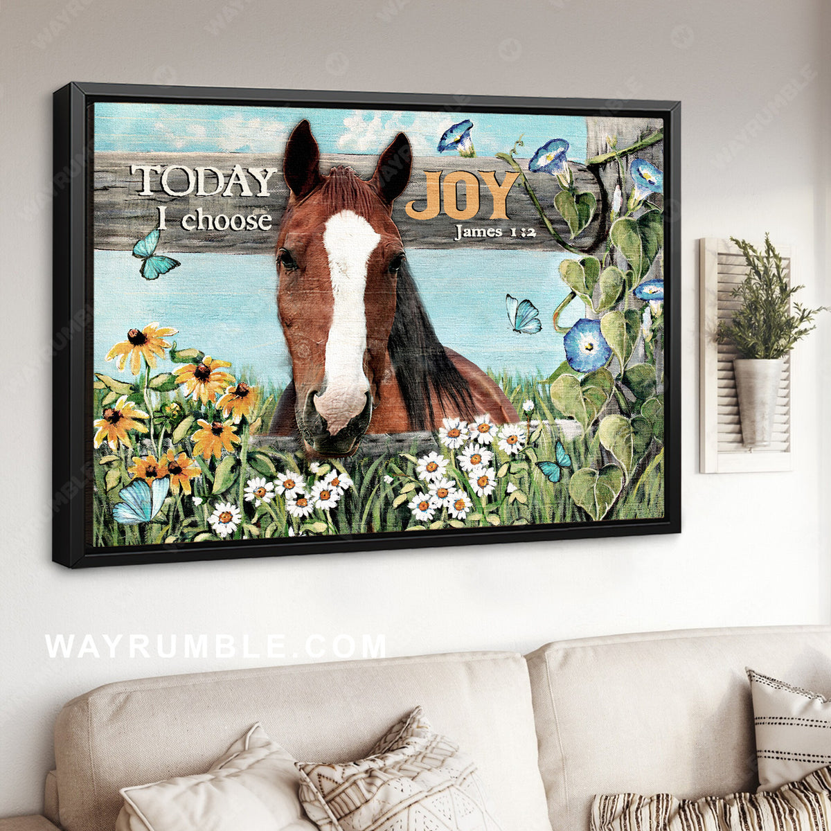 Horse artwork, Flower garden, Meadow land, Today I choose joy - Jesus Landscape Canvas Prints, Christian Wall Art