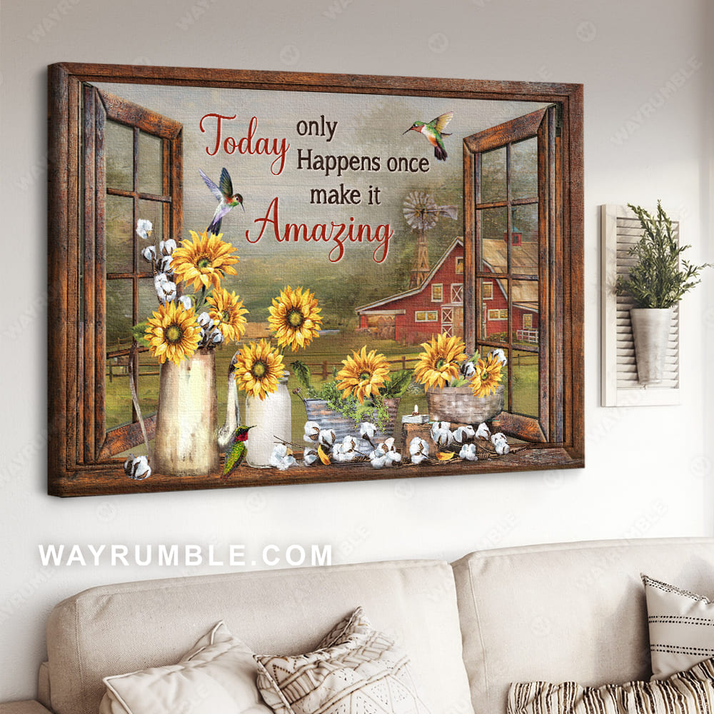Beautiful sunflower, White cotton flower, Fog window, Today only happens once make it amazing - Jesus Landscape Canvas Prints, Wall Art