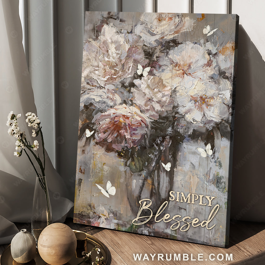 Still life painting, Watercolor rose, White butterfly, Simply blessed - Jesus Portrait Canvas Prints, Christian Wall Art