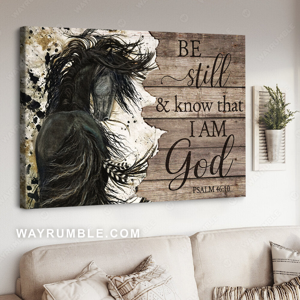 Black horse, Jesus drawing, Wooden frame, Be still and know that I am God - Jesus Landscape Canvas Prints, Christian Wall Art