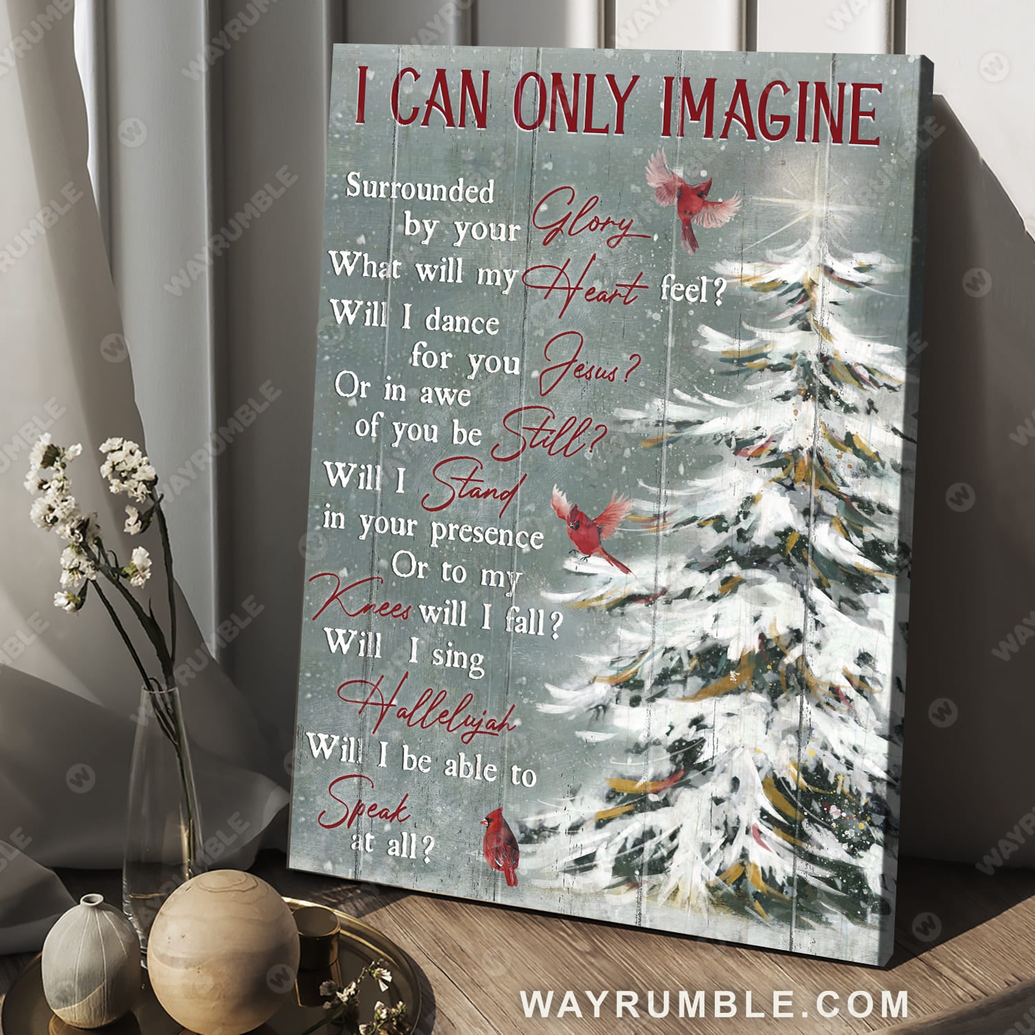 Christmas tree, Winter painting, Red cardinal, I can only imagine - Jesus Portrait Canvas Prints, Wall Art