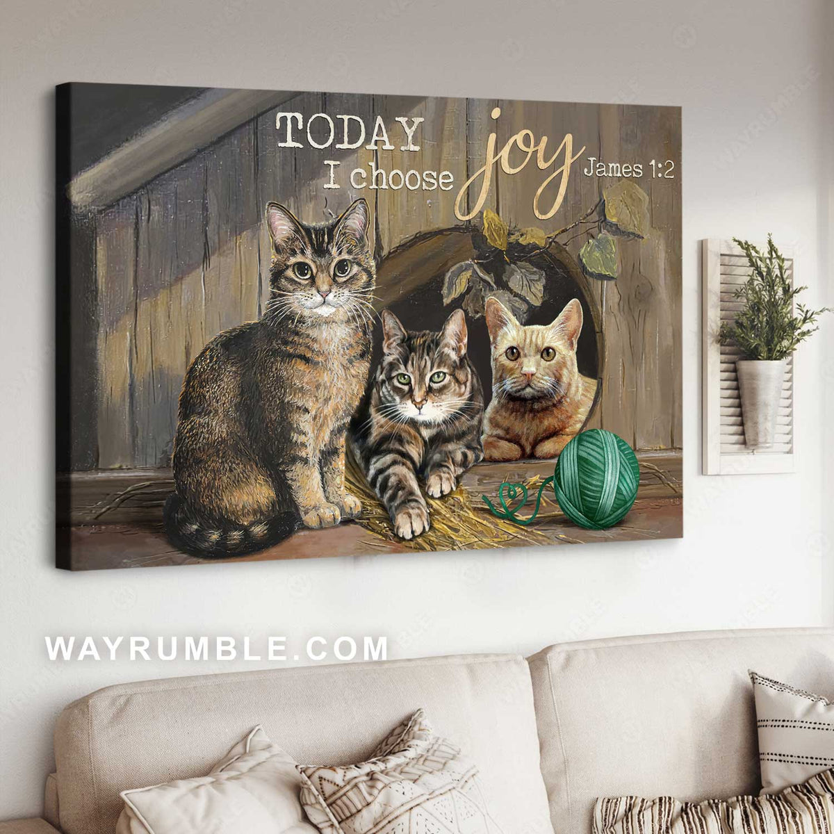 Gift for cat lover, Little cat, Wooden house, Today I choose joy - Jesus Landscape Canvas Prints, Home Decor Wall Art