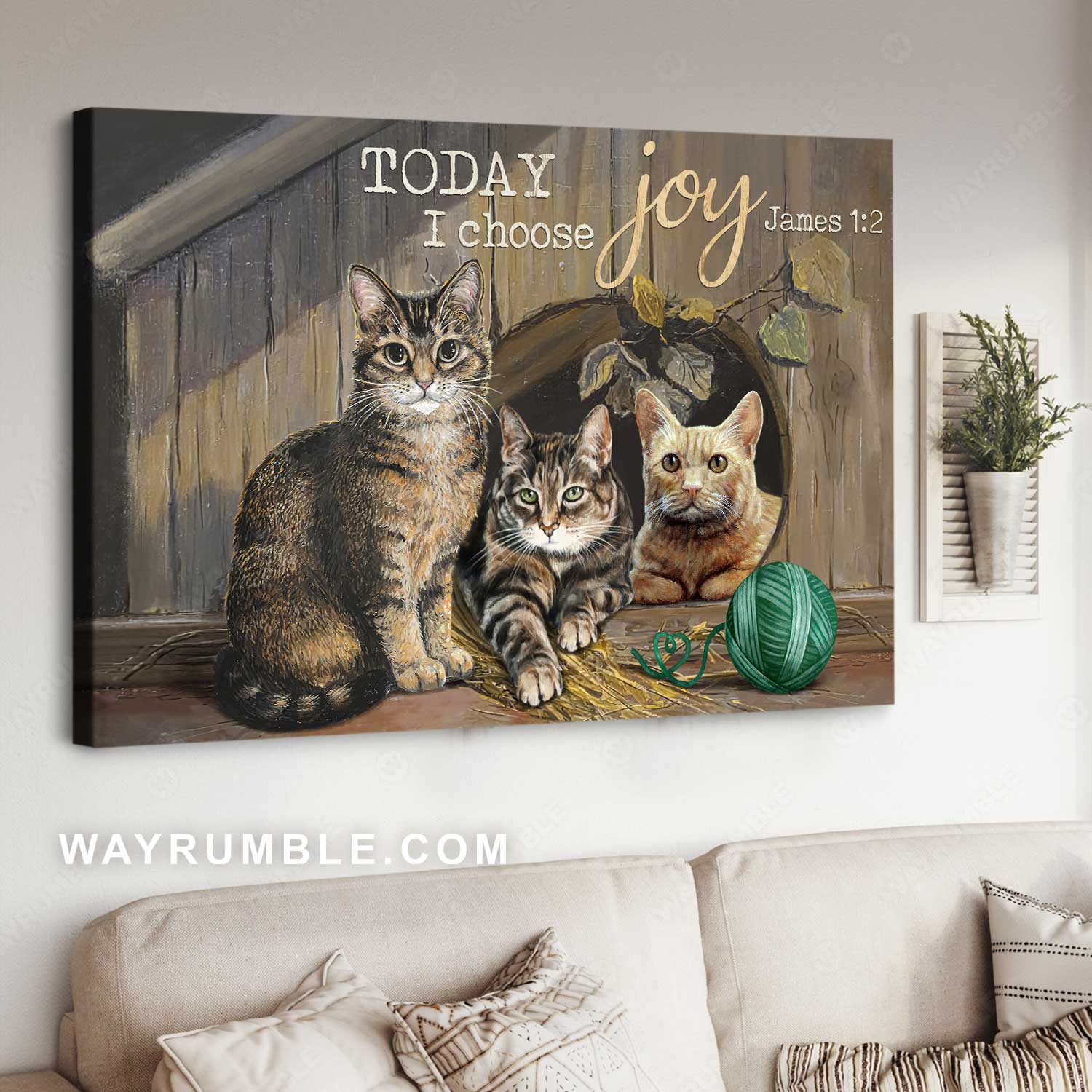 Gift for cat lover, Little cat, Wooden house, Today I choose joy - Jesus Landscape Canvas Prints, Home Decor Wall Art
