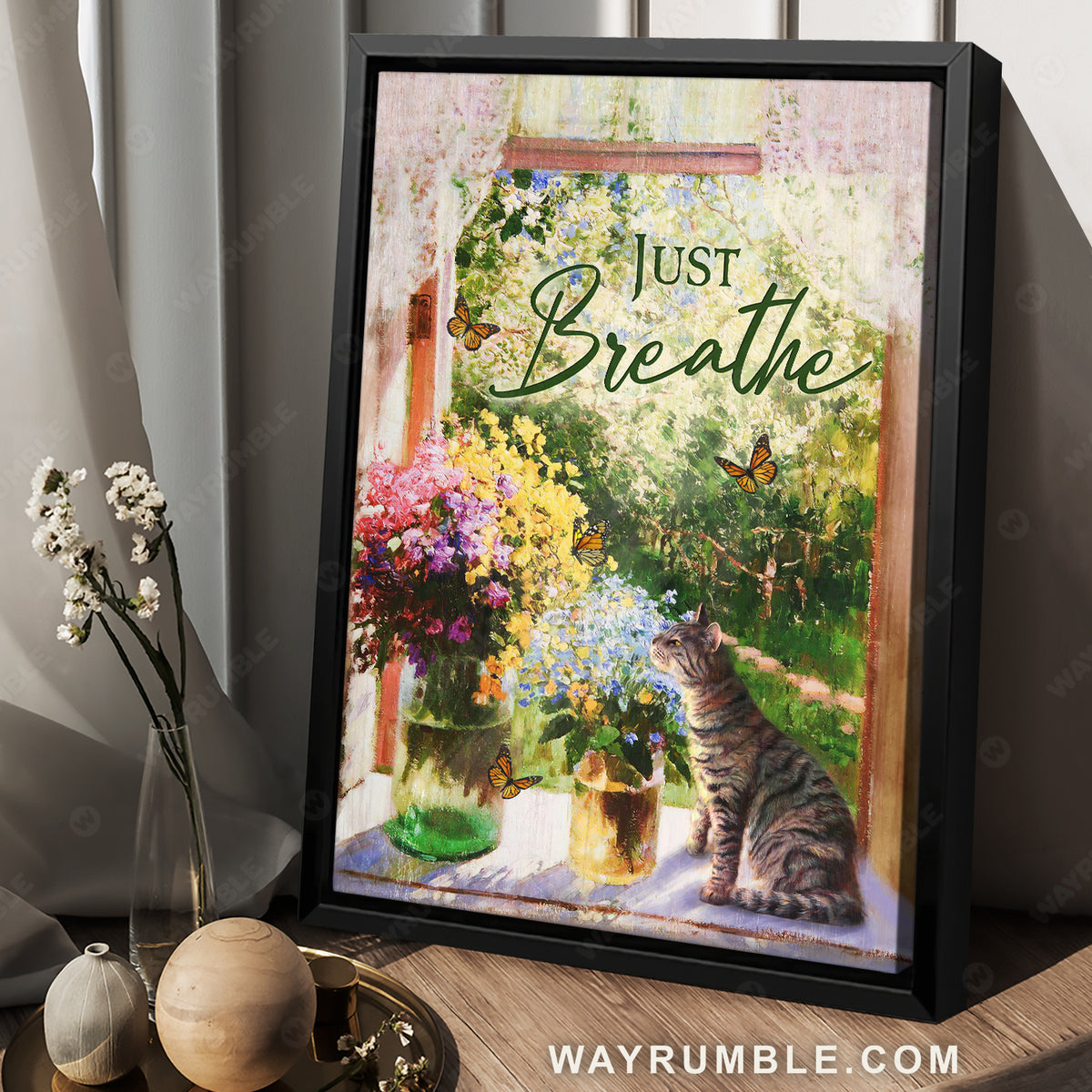 Brilliant flower garden, Pretty cat, Spring painting, Butterfly, Just breathe - Jesus Portrait Canvas Prints, Christian Wall Art