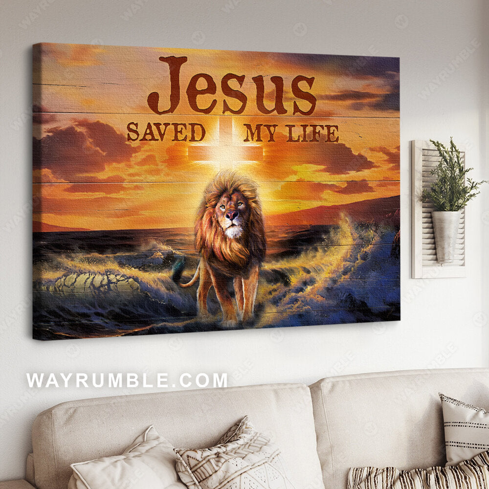Lion painting, Orange sunset, Under the water, Cross, Jesus saved my life - Jesus Landscape Canvas Prints, Christian Wall Art