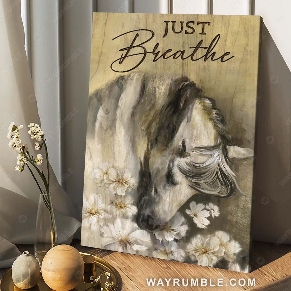 White horse, Hyacinth flower, Yellow background, Just breathe - Jesus Portrait Canvas Prints, Christian Wall Art