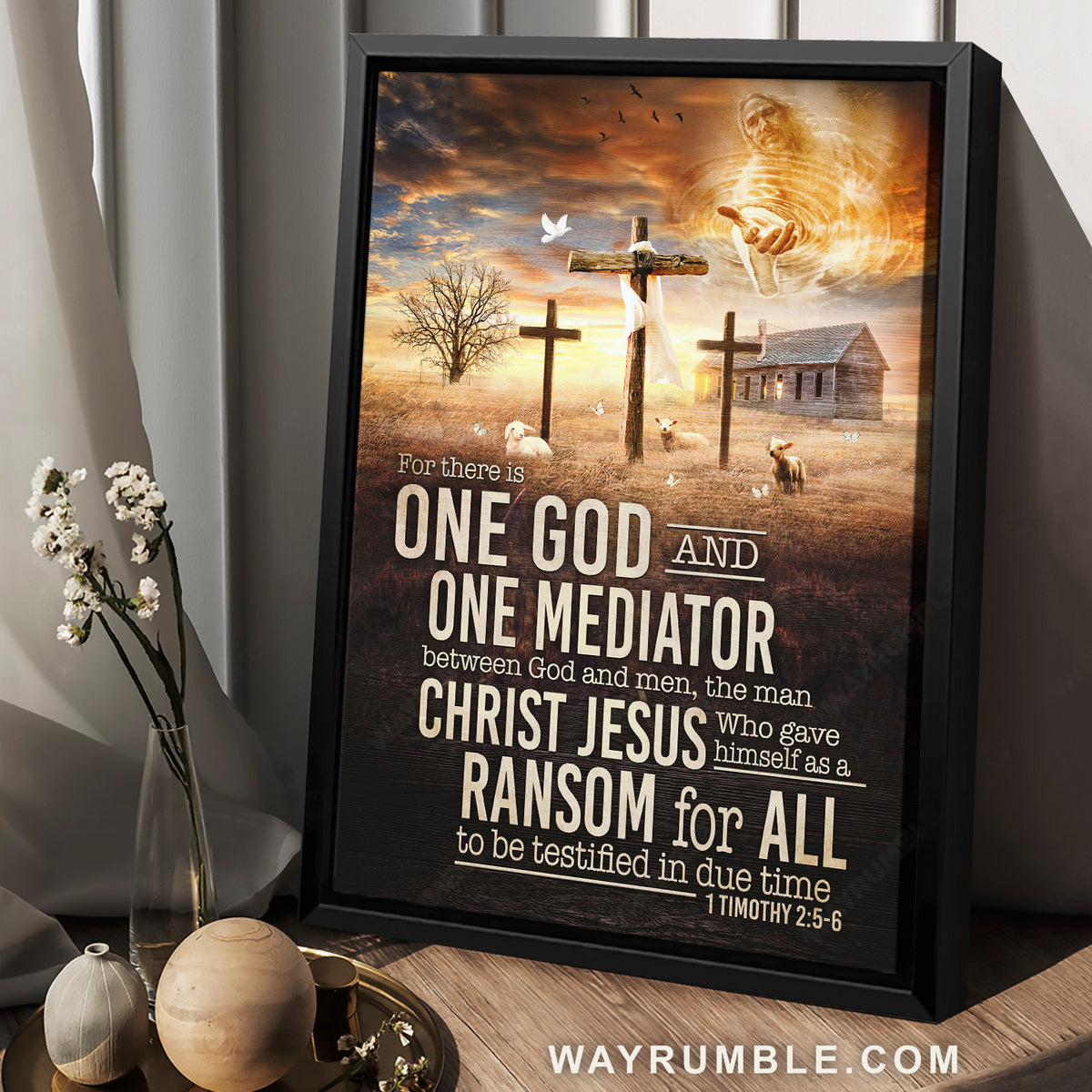 Cross symbol, Walking with Jesus, For there is one God and one mediator - Jesus Portrait Canvas Prints, Home Decor Wall Art