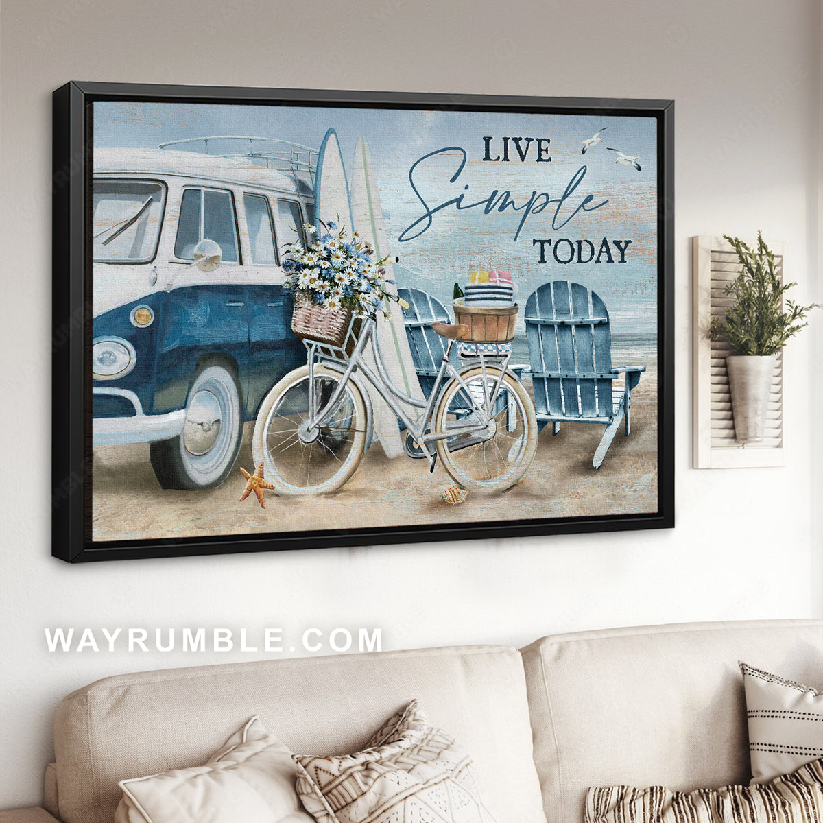 Vintage car, White bicycle, Daisy vase, Live simple today - Jesus Landscape Canvas Prints, Christian Wall Art