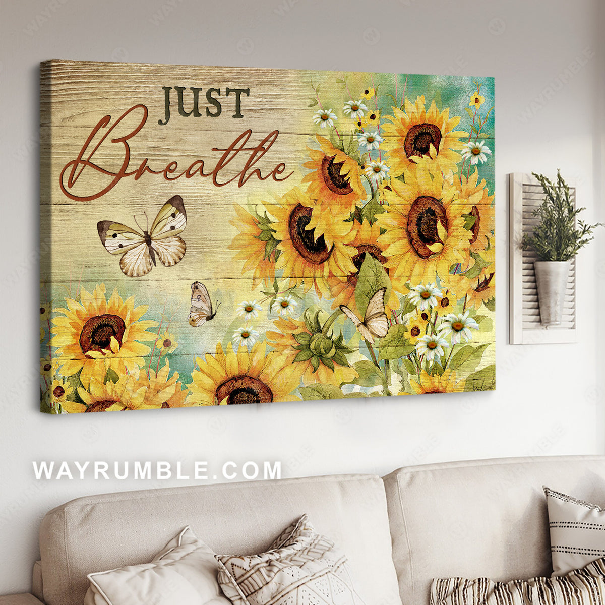 Sunflower garden, Daisy flower, Butterfly drawing, Just breathe - Jesus Landscape Canvas Prints, Christian Wall Art