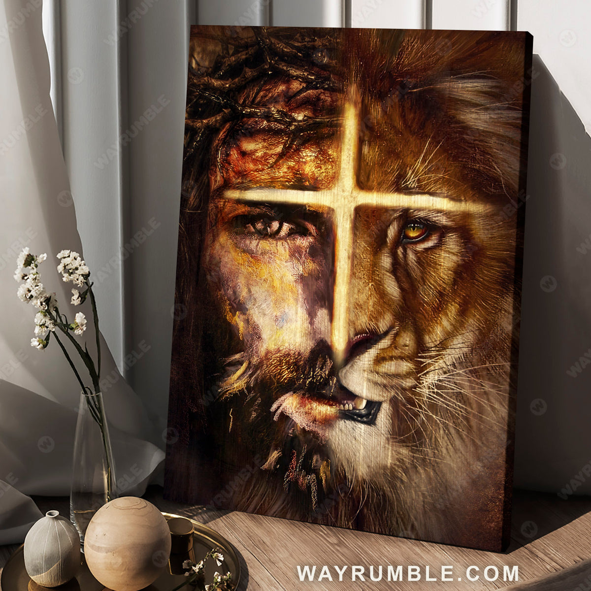 Lion of Judah, Jesus painting, The holy cross light - Jesus Portrait Canvas Prints, Christian Wall Art