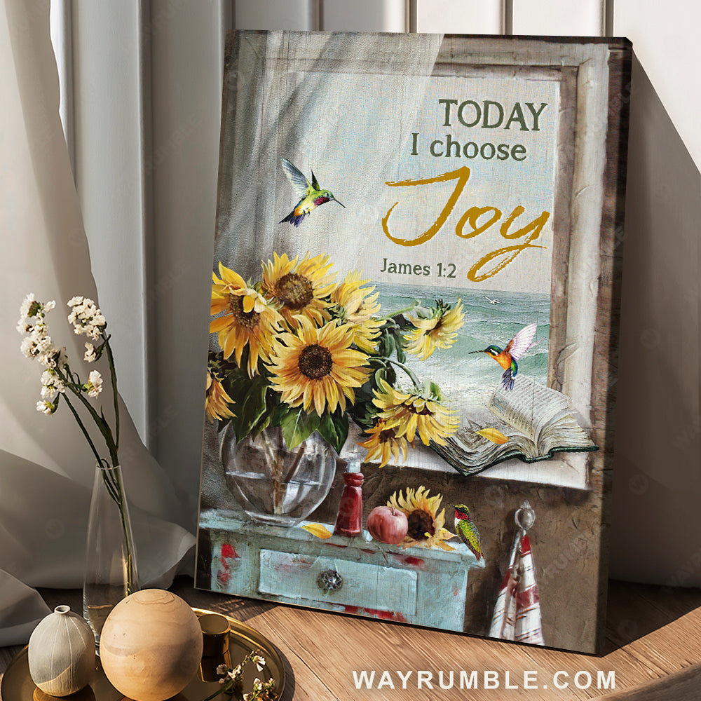 Beach painting, Sunflower vase, Hummingbird, Today I choose joy - Jesus Portrait Canvas Prints, Christian Wall Art