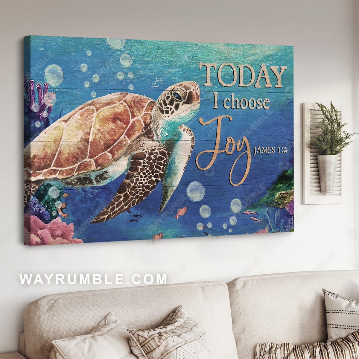 Big sea turtle, Ocean painting, Water balloons, Today I choose joy - Jesus Landscape Canvas Prints, Christian Wall Art