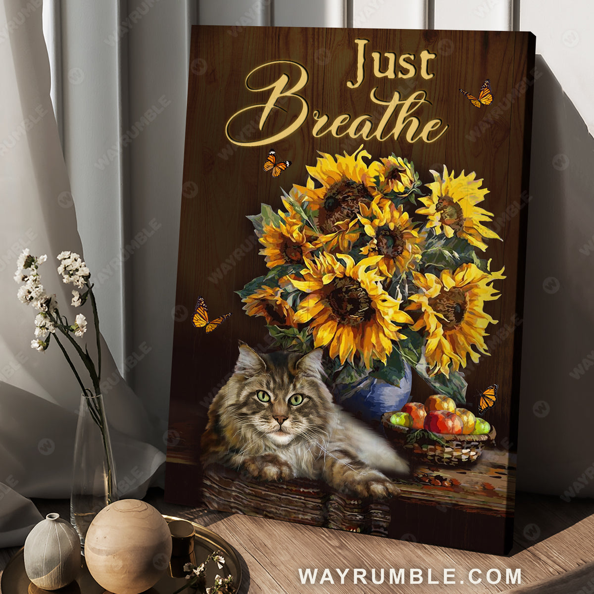Beautiful sunflower, Watercolor cat, Still life painting, Just breathe - Jesus Portrait Canvas Prints, Christian Wall Art