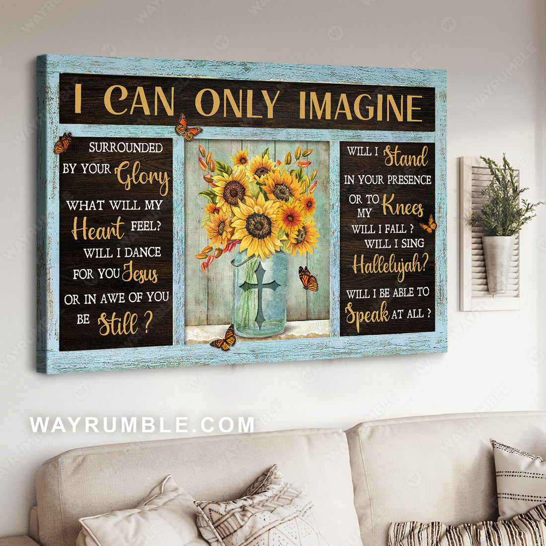 Sunflower vase, Crystal vase, Orange butterfly, I can only imagine - Jesus Landscape Canvas Prints, Christian Wall Art