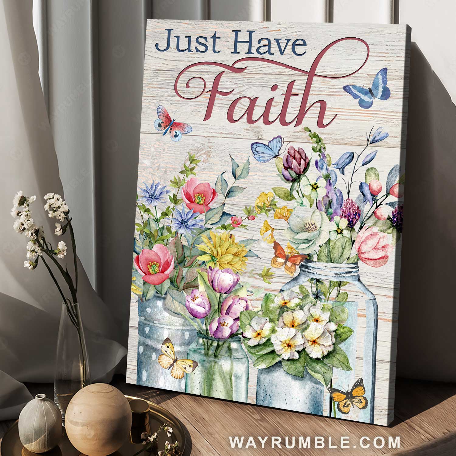 Pretty flower, Spring garden, Colorful butterfly, Just have faith - Jesus Portrait Canvas Prints, Home Decor Wall Art