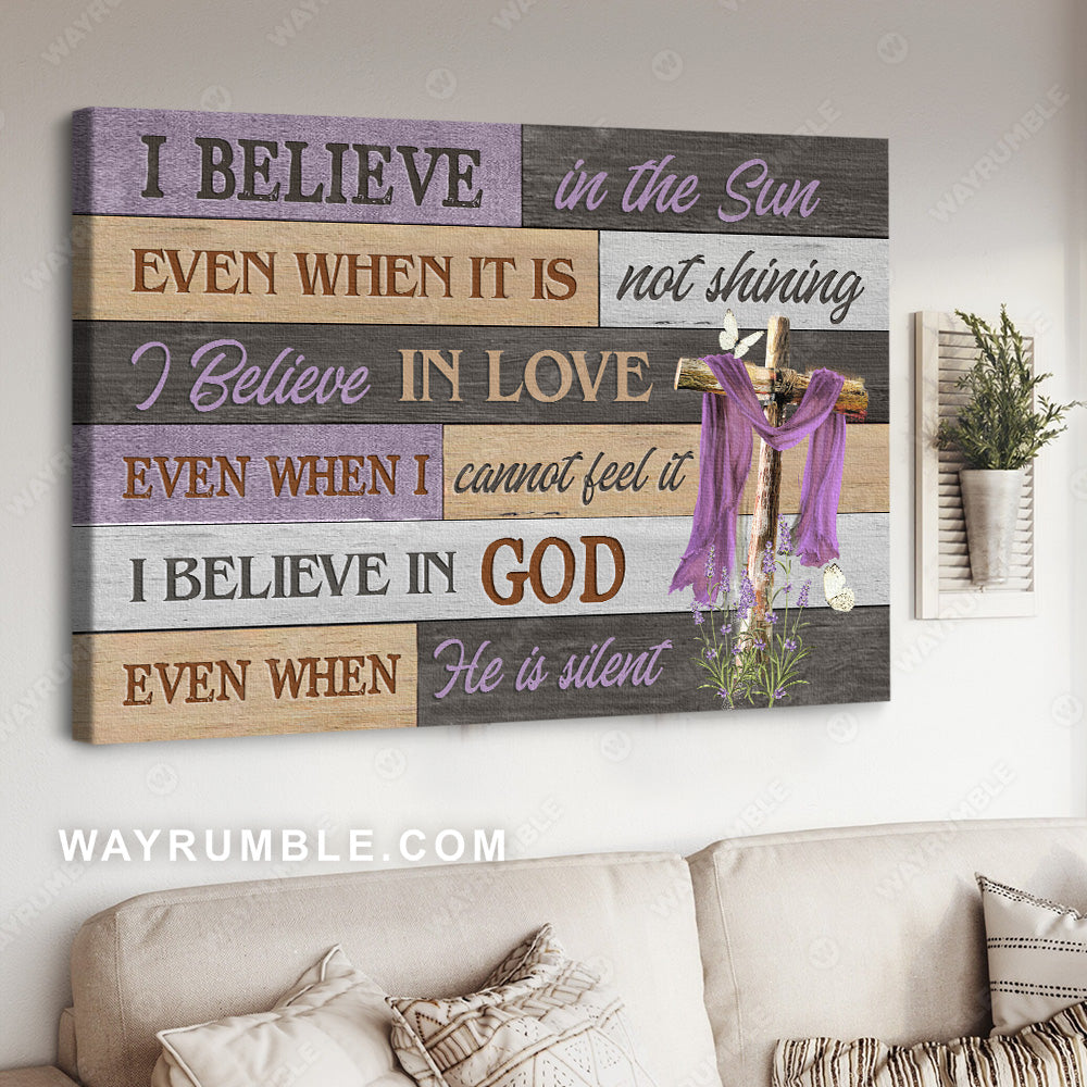 Beautiful cross, Lavender flower, Purple background, I believe in the sun - Jesus Landscape Canvas Prints, Wall Art
