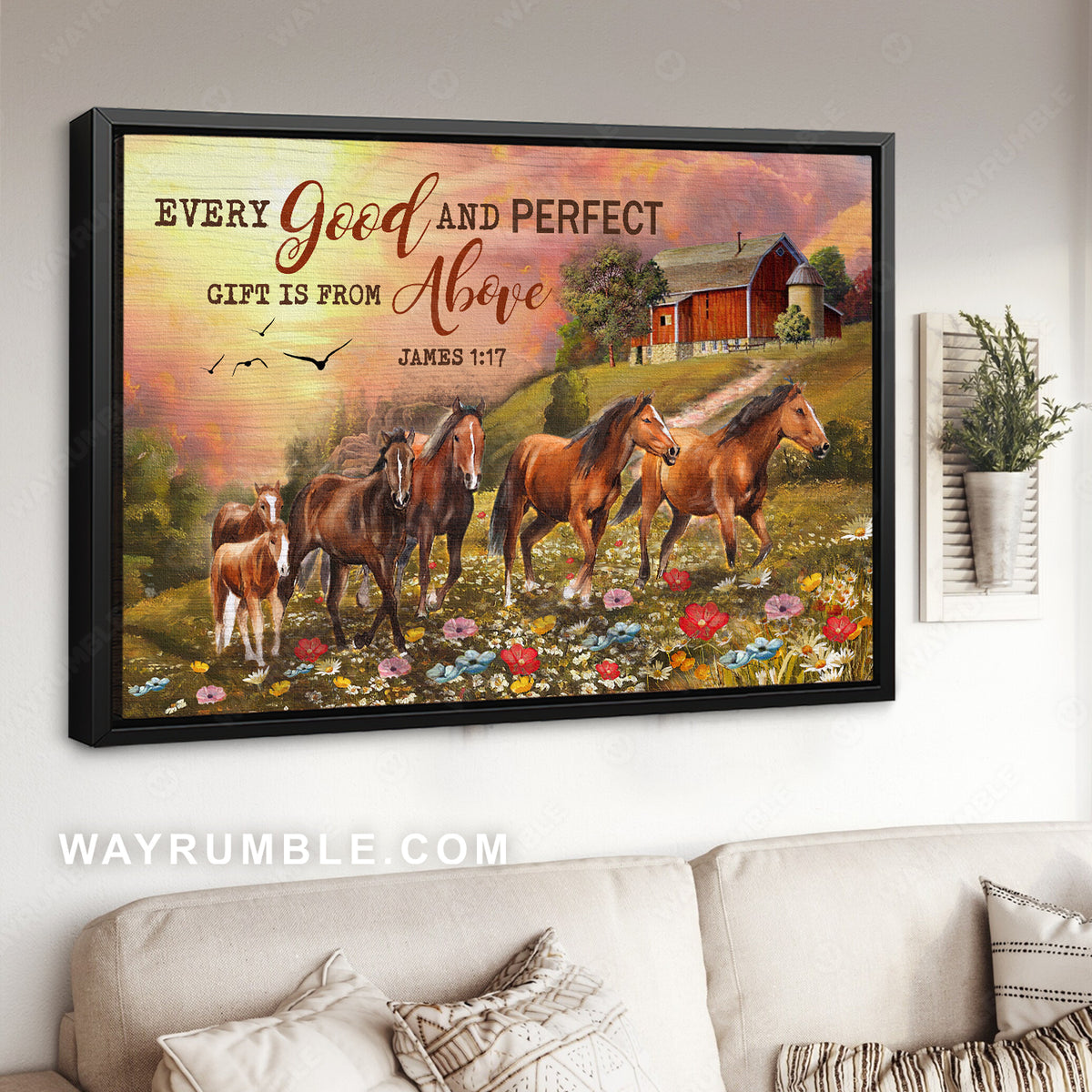 Dream horses, Pretty sunset, Flower field, Every good gift is from above - Jesus Landscape Canvas Prints, Christian Wall Art
