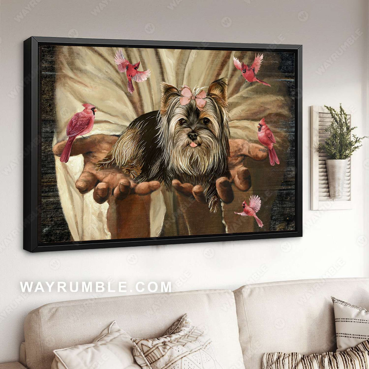 Yorkshire Terrier, Northern cardinal, Jesus hands, Jesus is King - Heaven Landscape Canvas Prints, Wall Art
