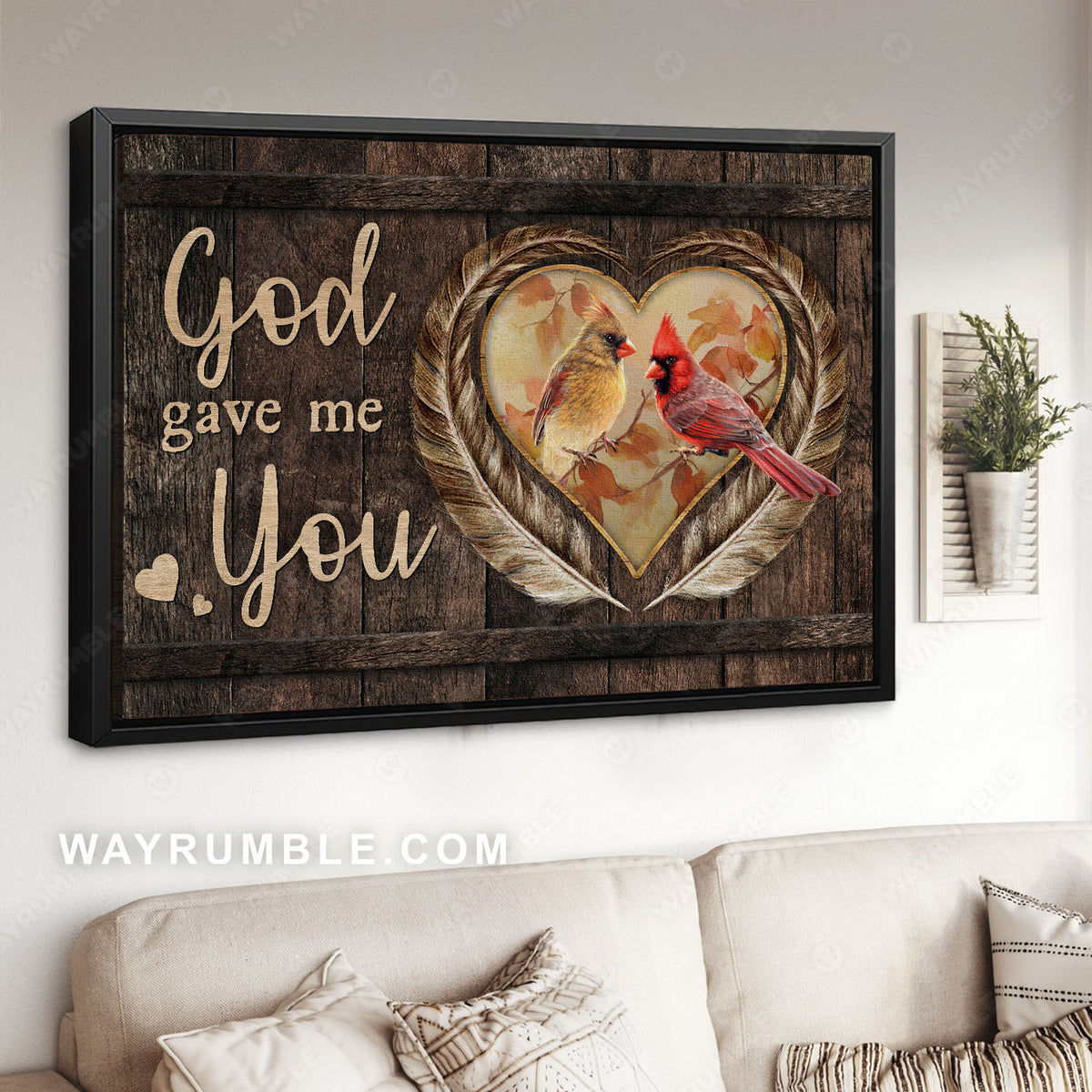 Pretty feathers, Sweet heart, Cardinal painting, God gave me you - Jesus Landscape Canvas Prints, Christian Wall Art