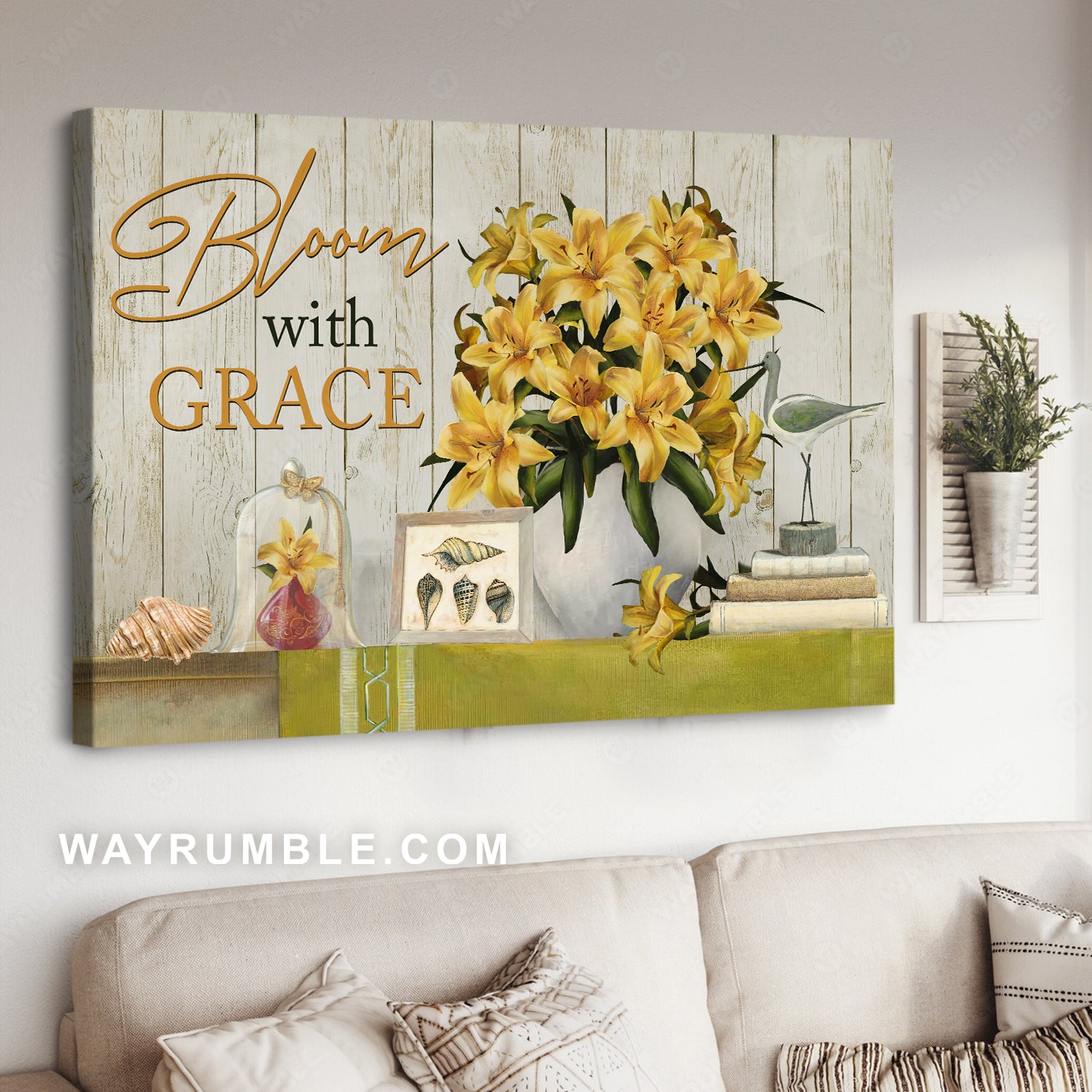 Yellow lily, Books drawing, Seashell, Bloom with grace - Jesus Landscape Canvas Prints, Christian Wall Art
