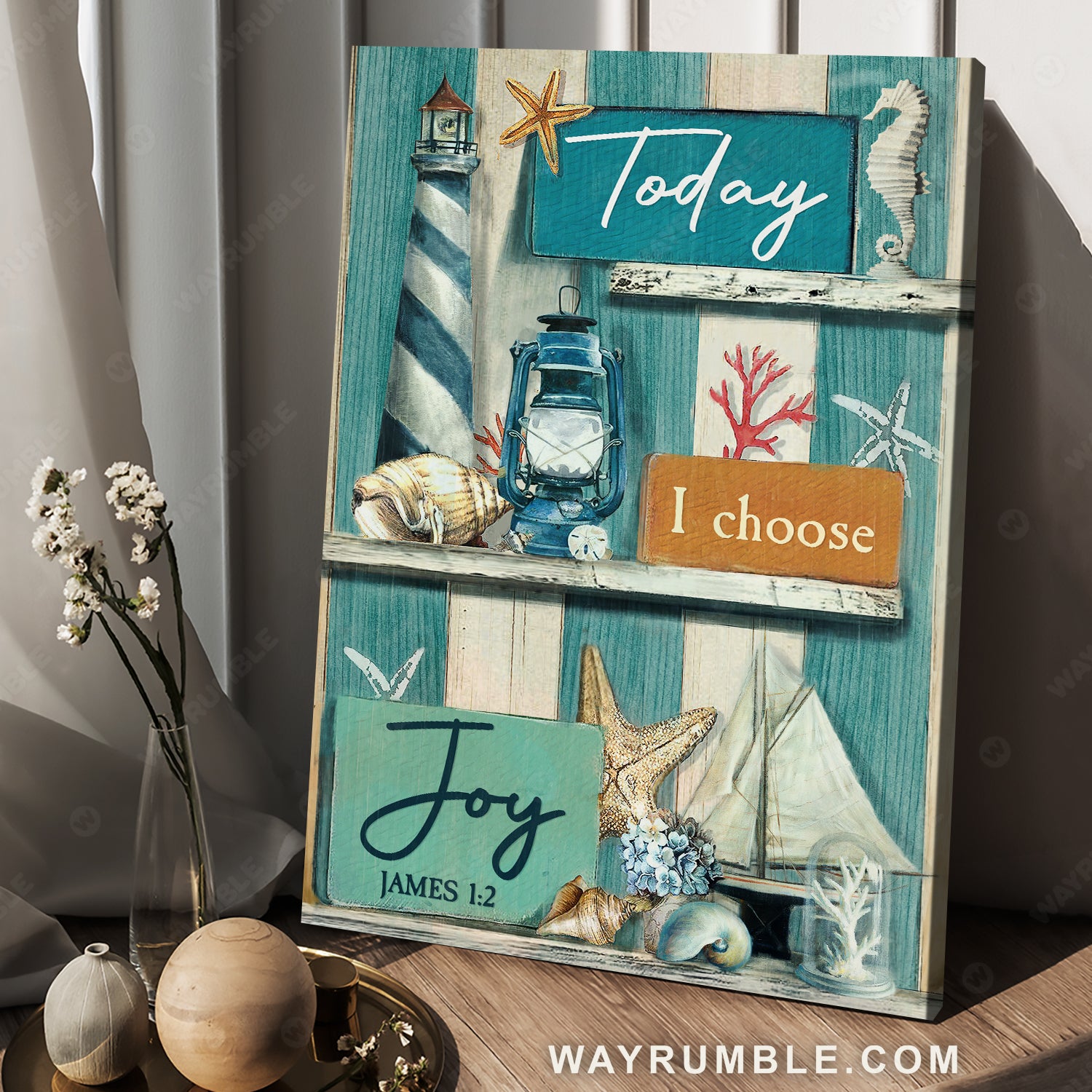 Antique lantern, Summer vibe, Blue background, Today I choose joy - Jesus Portrait Canvas Prints, Christian Wall Art