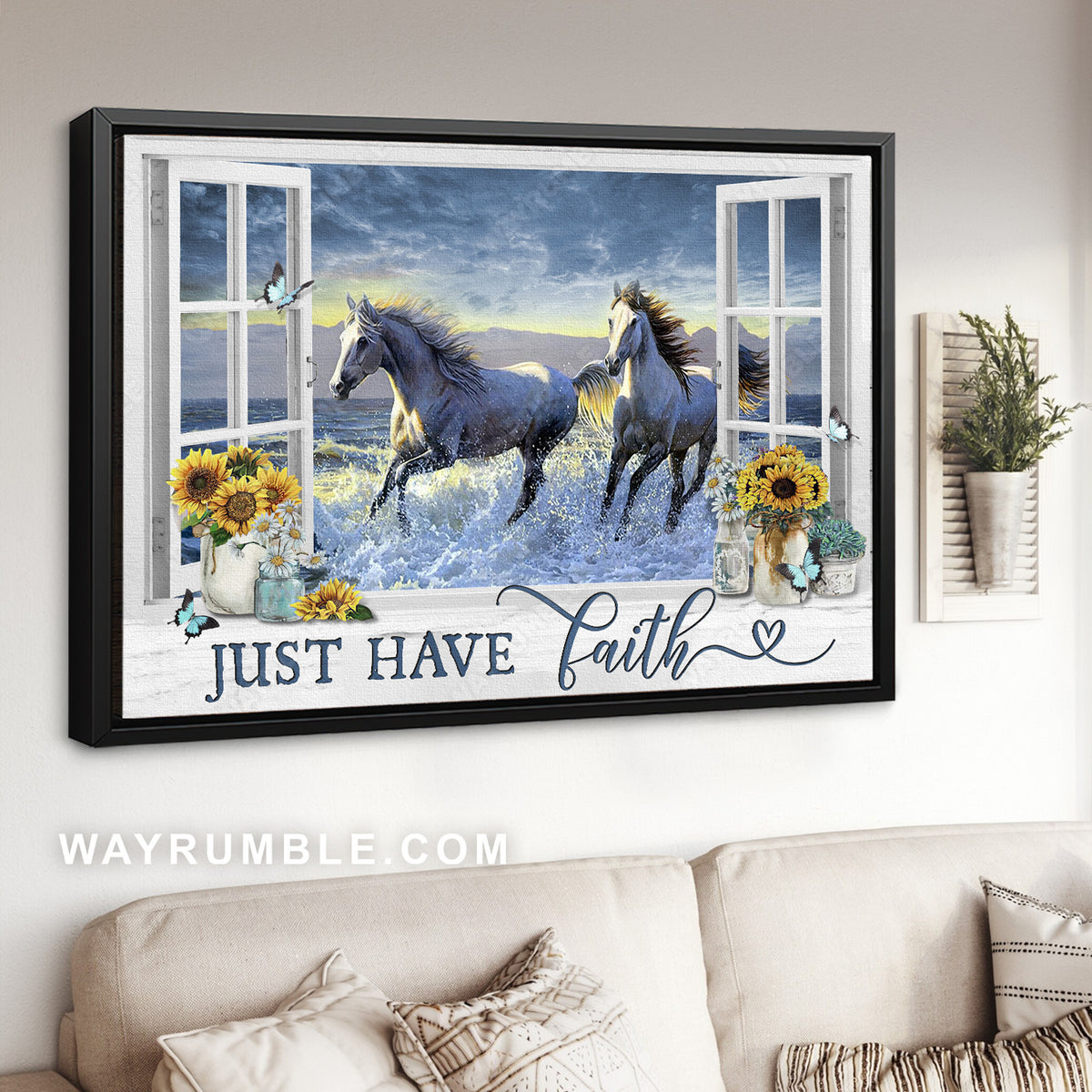 Stunning horses, Amazing ocean, Walking on water, Just have faith - Jesus Landscape Canvas Prints, Home Decor Wall Art