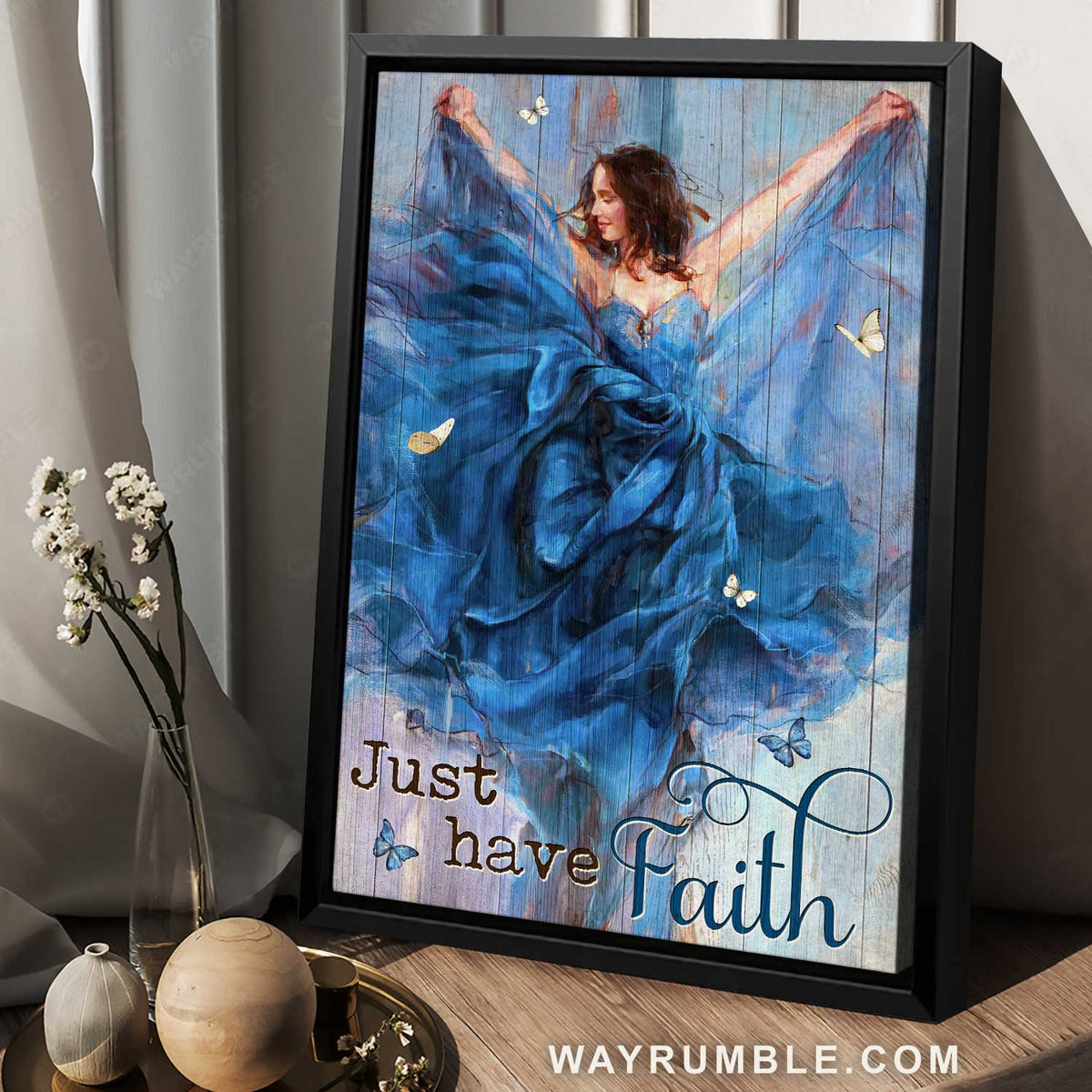 Stunning girl, Beautiful dress, White butterfly, Just have faith - Jesus Portrait Canvas Prints, Home Decor Wall Art