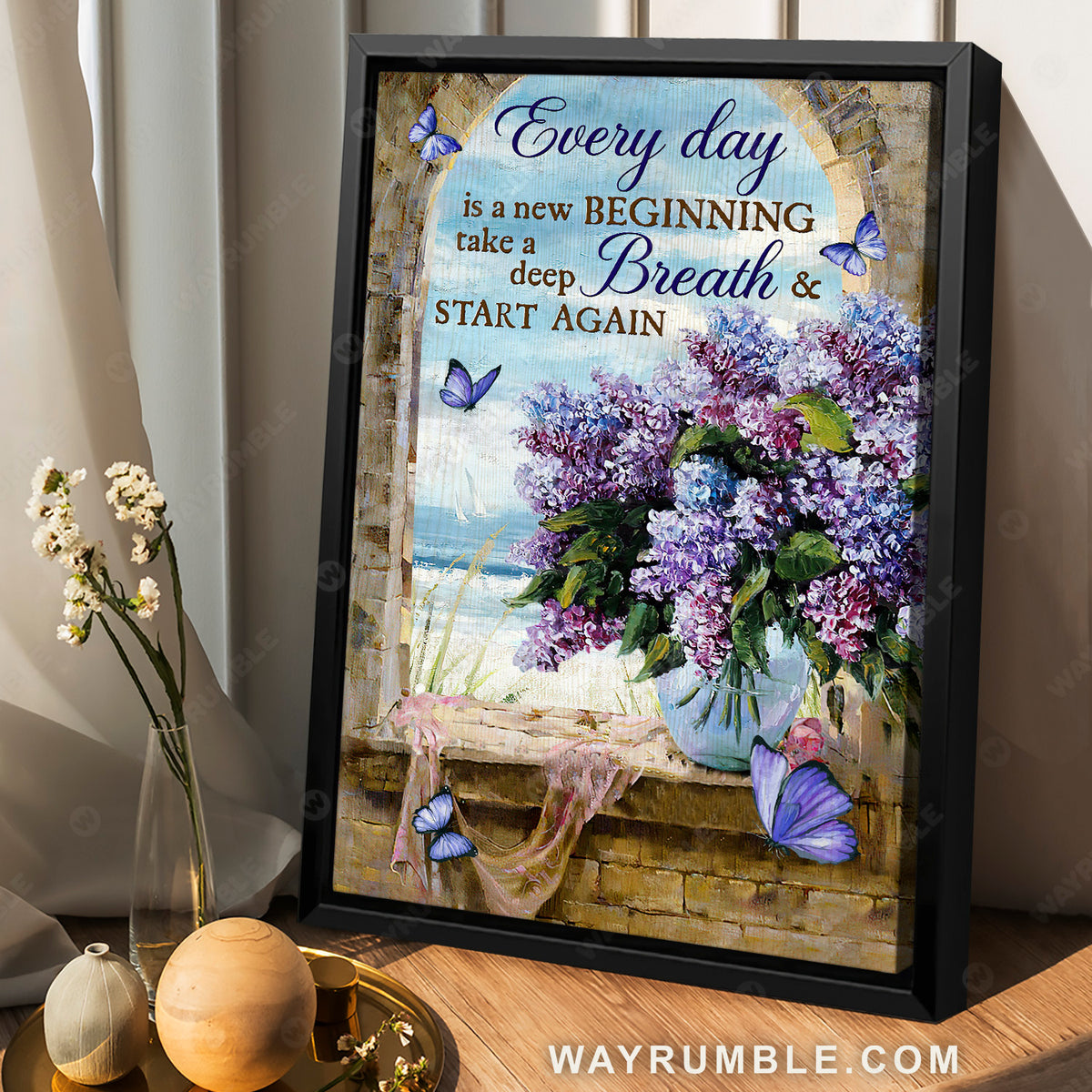 Beautiful purple hydrangea, Lovely butterfly, Every day is a new beginning - Jesus Portrait Canvas Prints, Home Decor Wall Art