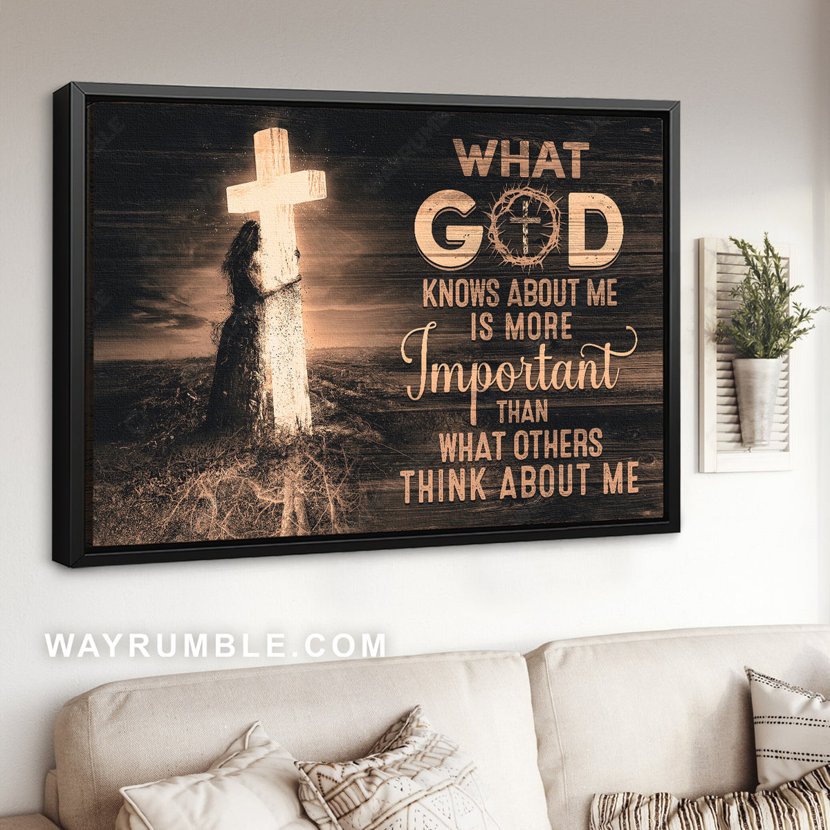 Stunning cross, Girl drawing, What God knows about me is more important - Jesus Landscape Canvas Prints, Christian Wall Art