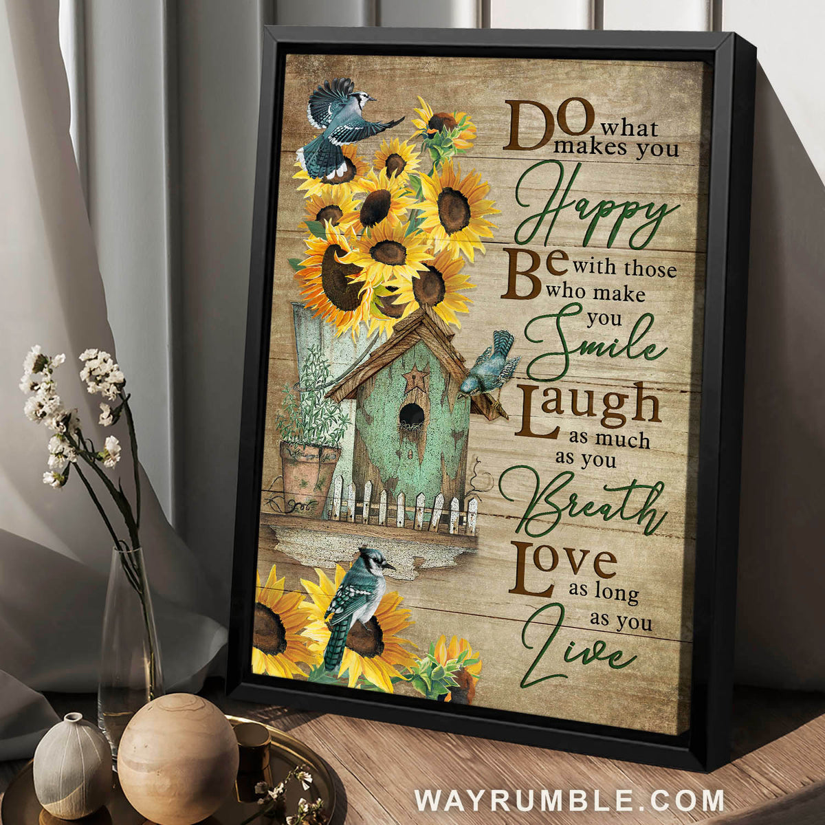 Sunflower, Blue cardinal, Birdhouse, Do what makes you happy - Jesus Portrait Canvas Prints, Christian Wall Art