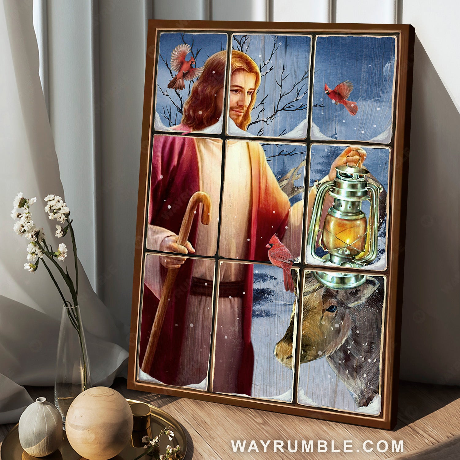 Beautiful Jesus, Christmas night, Stunning lantern, Brown cow - Jesus Portrait Canvas Prints, Home Decor Wall Art