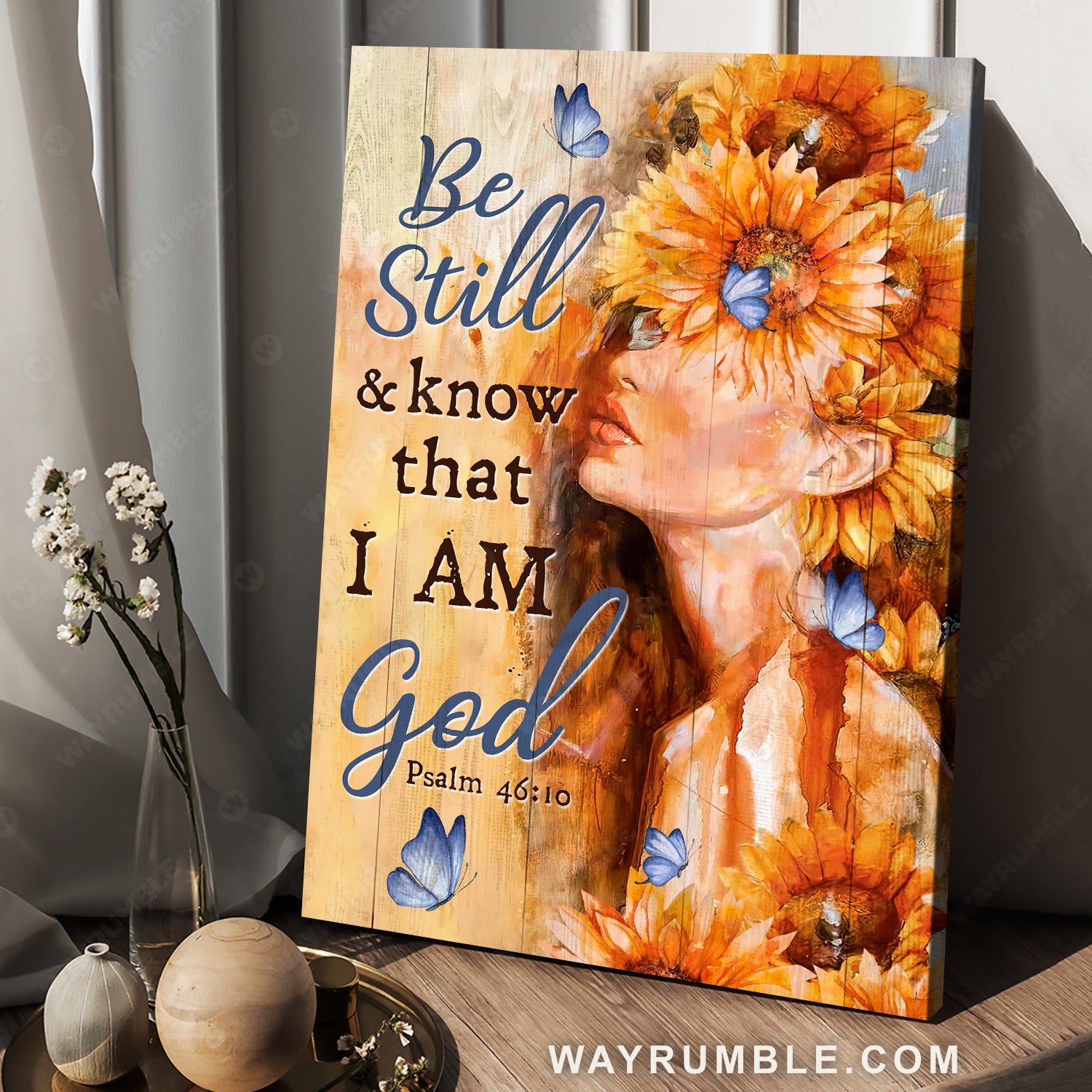 Girl drawing, Watercolor sunflower, Butterfly, Be still and know that I am God - Jesus Portrait Canvas Prints, Christian Wall Art