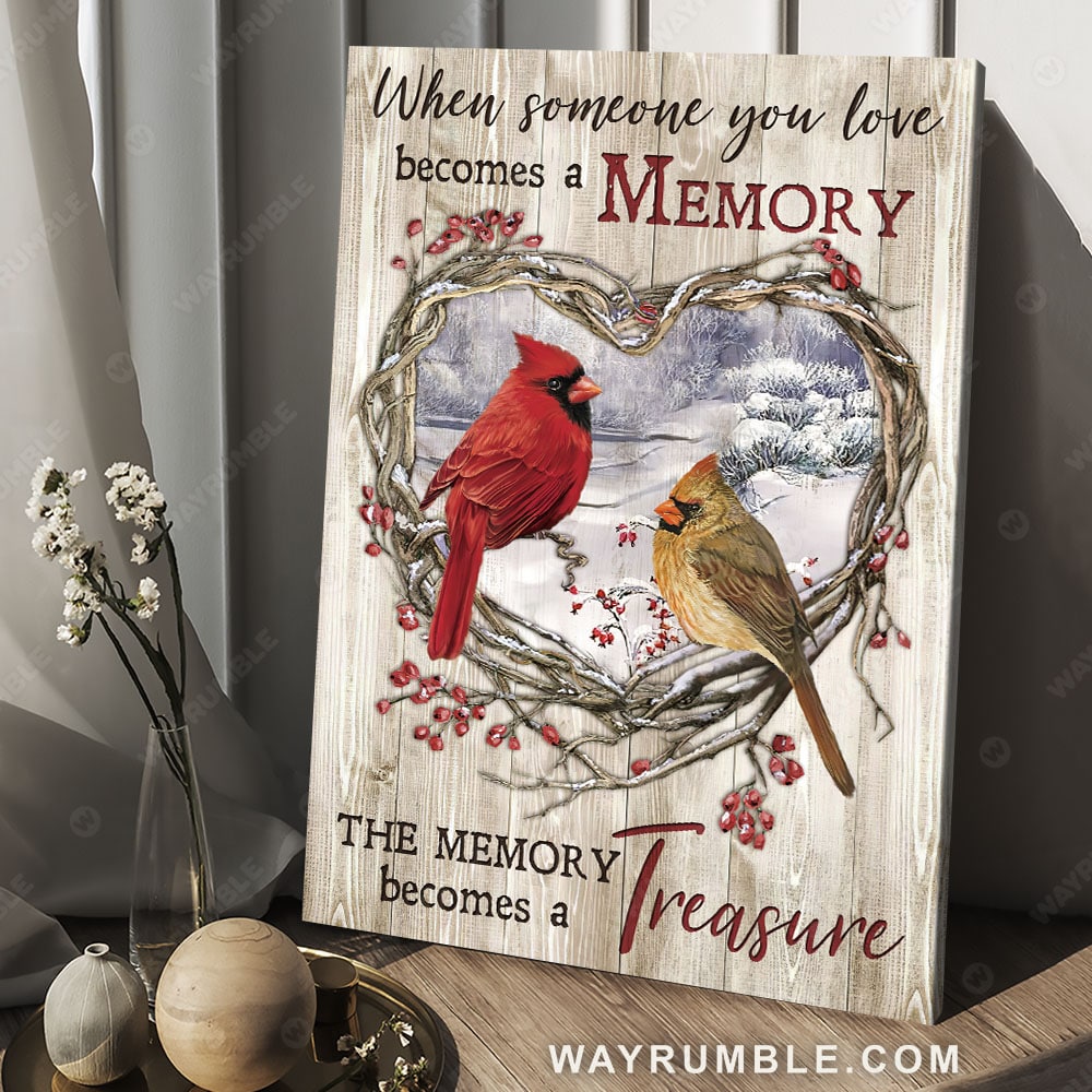 Heart of thorn, Red cardinal, White snow, The memory becomes a treasure - Jesus Portrait Canvas Prints, Christian Wall Art