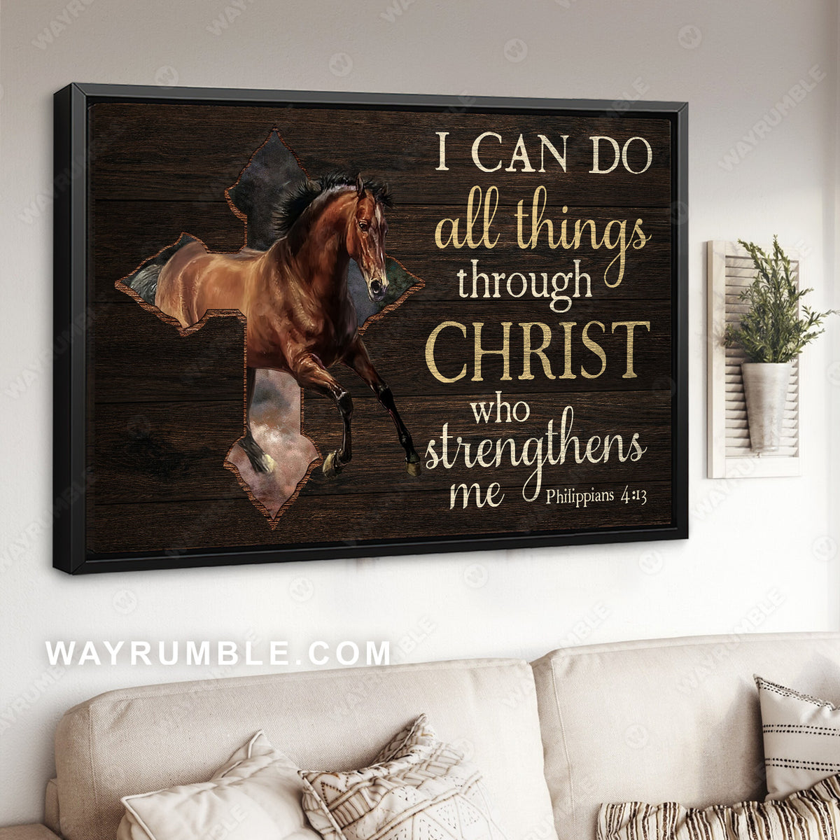 Running horse, Unique cross, I can do all things through Christ who strengthens me - Jesus Landscape Canvas Prints, Christian Wall Art