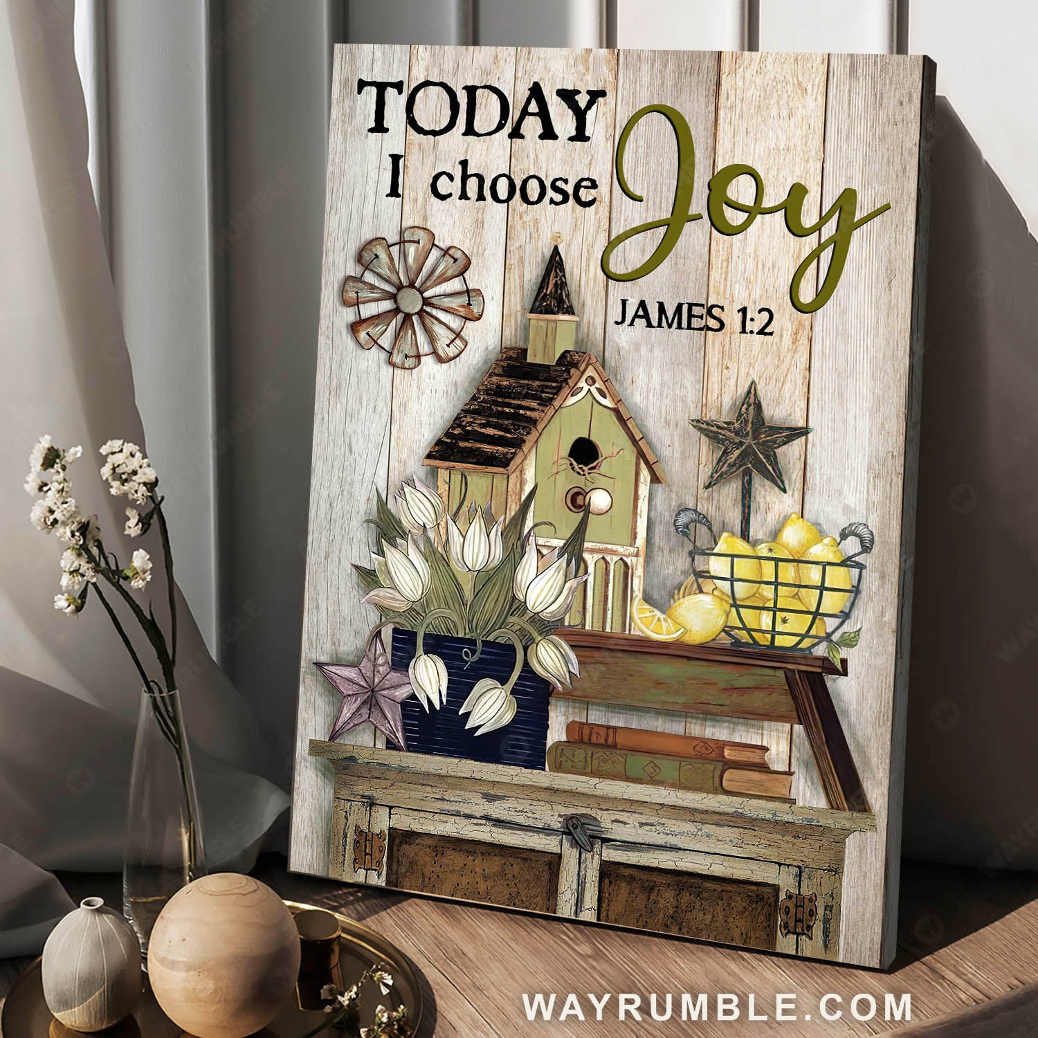 Birdhouse, Yellow lemon, Vintage picture, Today I choose joy - Jesus Portrait Canvas Prints, Christian Wall Art