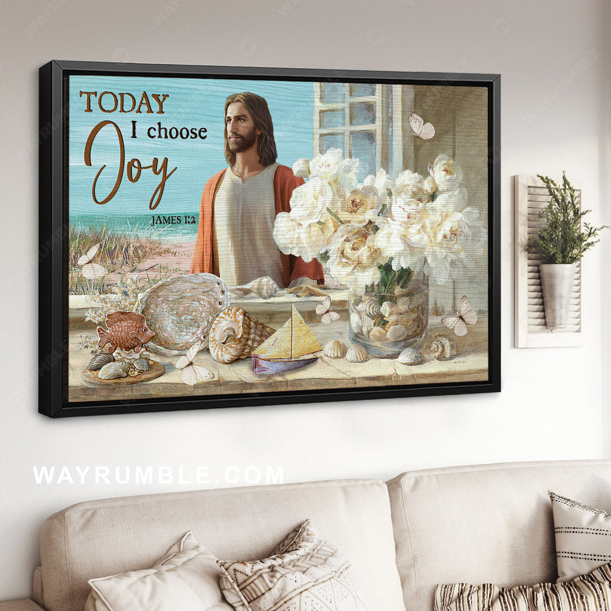 Beautiful Jesus, Beach painting, White flower, Today I choose joy - Jesus Landscape Canvas Prints, Home Decor Wall Art