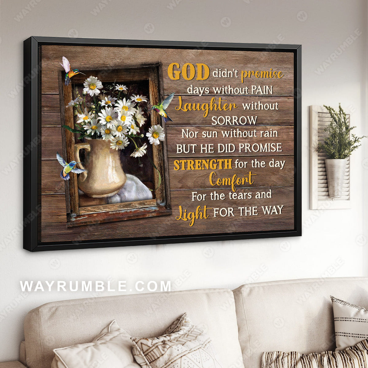 Daisy drawing, Still life painting, God didn&#39;t promise days without pain - Jesus Landscape Canvas Prints, Christian Wall Art