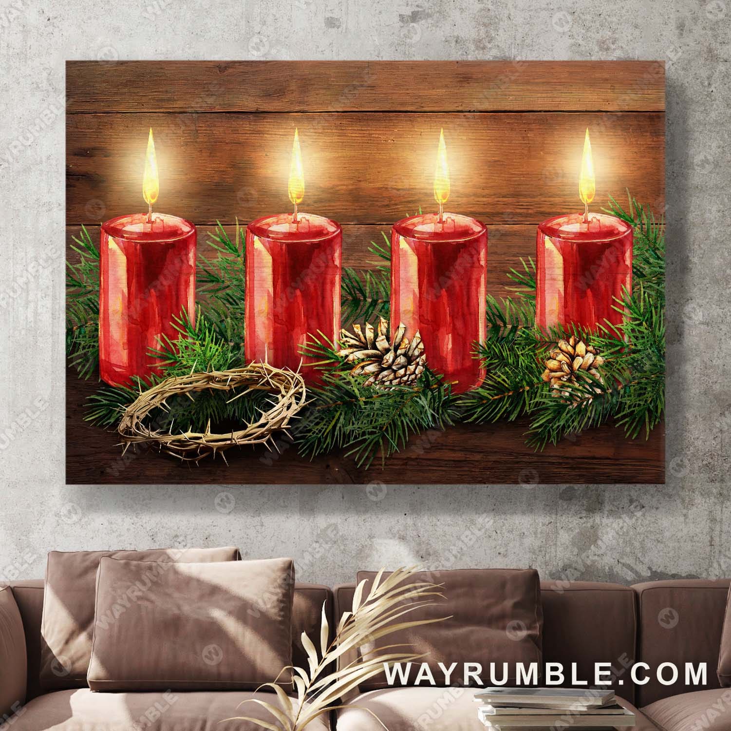 Christmas theme, Candle painting, Crown of thorns, A peaceful night - Jesus Landscape Canvas Prints, Wall Art