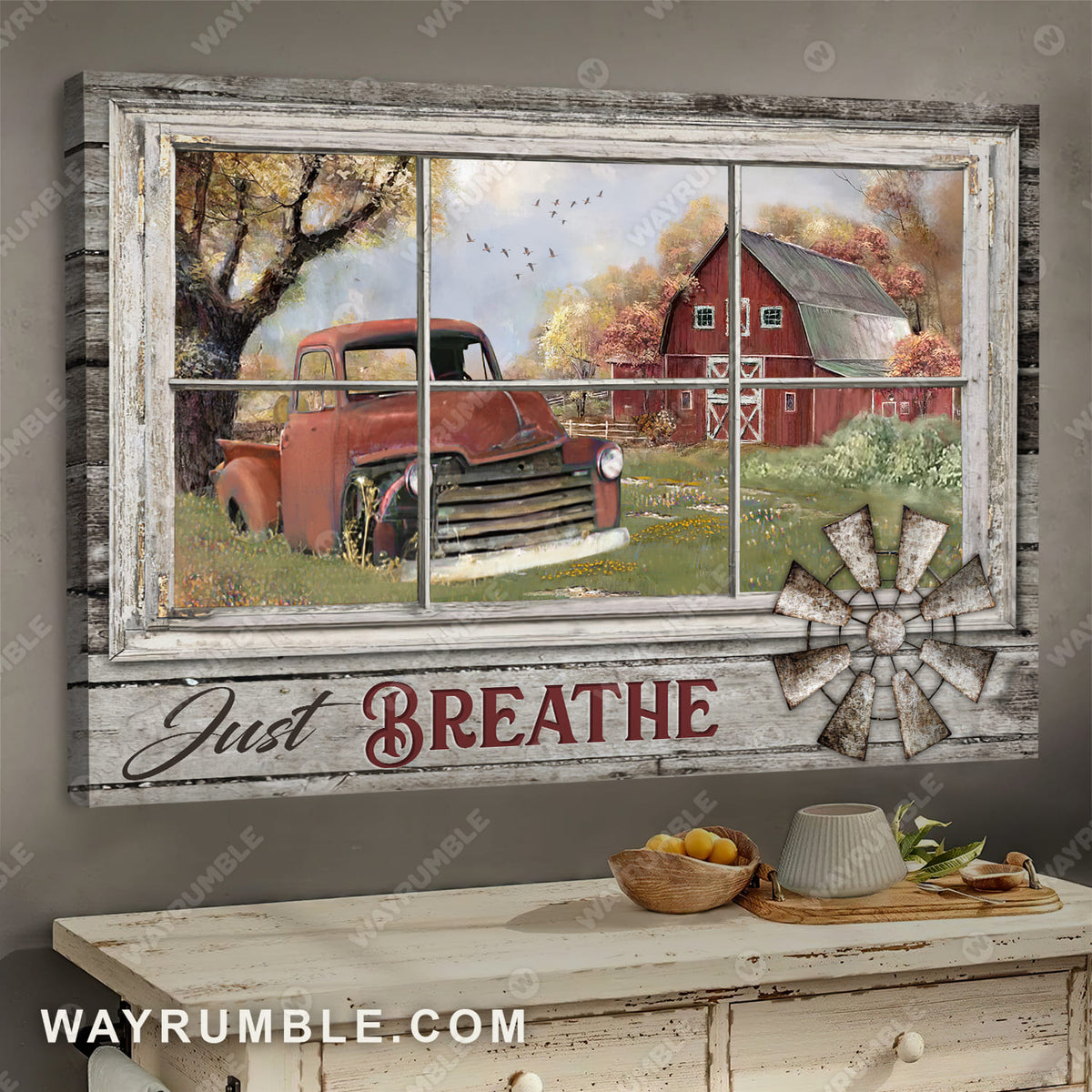Old car painting, Beautiful vintage house, Green garden, Just breathe - Jesus Landscape Canvas Prints, Wall Art