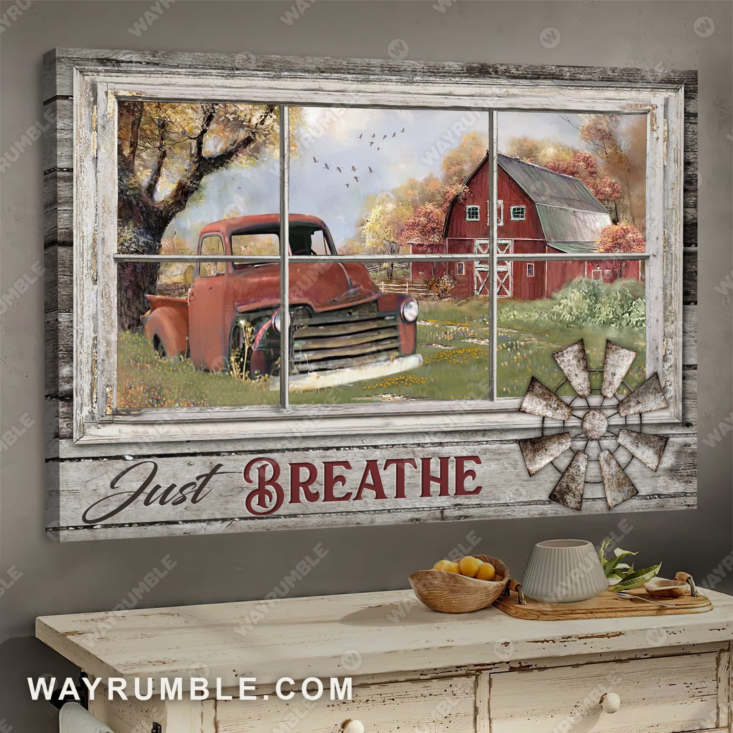 Old car painting, Beautiful vintage house, Green garden, Just breathe - Jesus Landscape Canvas Prints, Wall Art