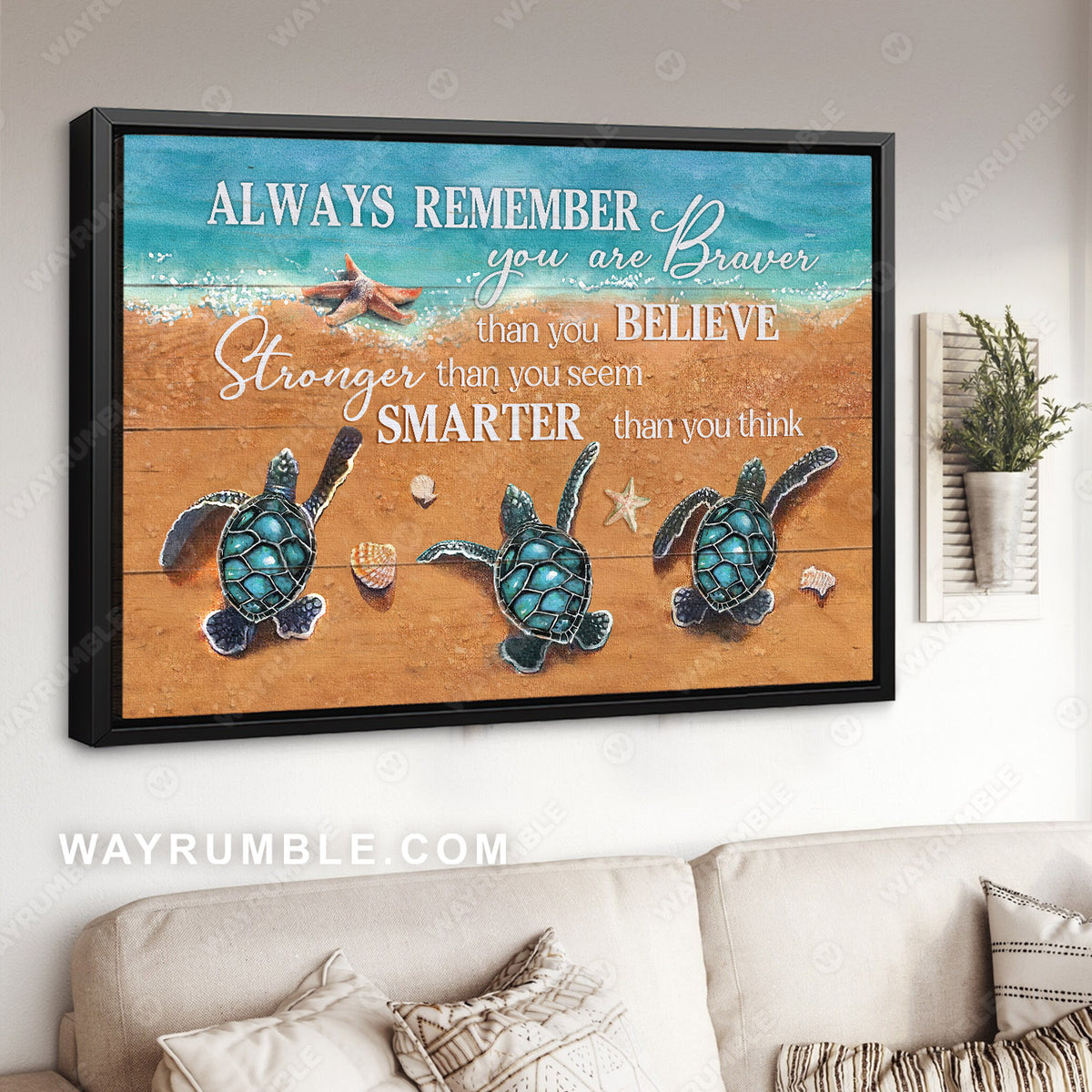 Sea turtle painting, Starfish drawing, Blue ocean, Always remember you are braver - Jesus Landscape Canvas Prints, Christian Wall Art