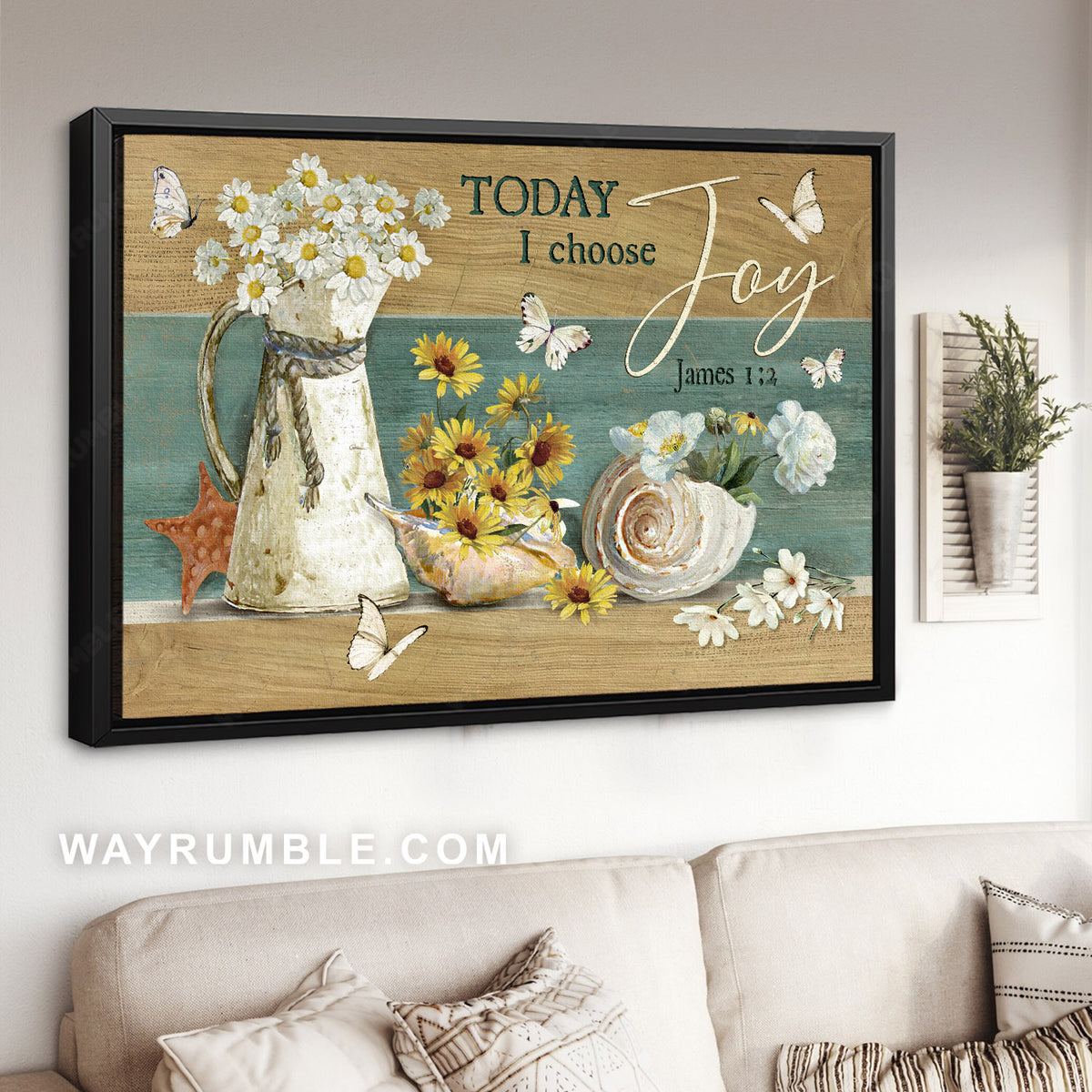 Yellow daisy, Beautiful conch, Vintage drawing, Today I choose joy - Jesus Landscape Canvas Prints, Christian Wall Art